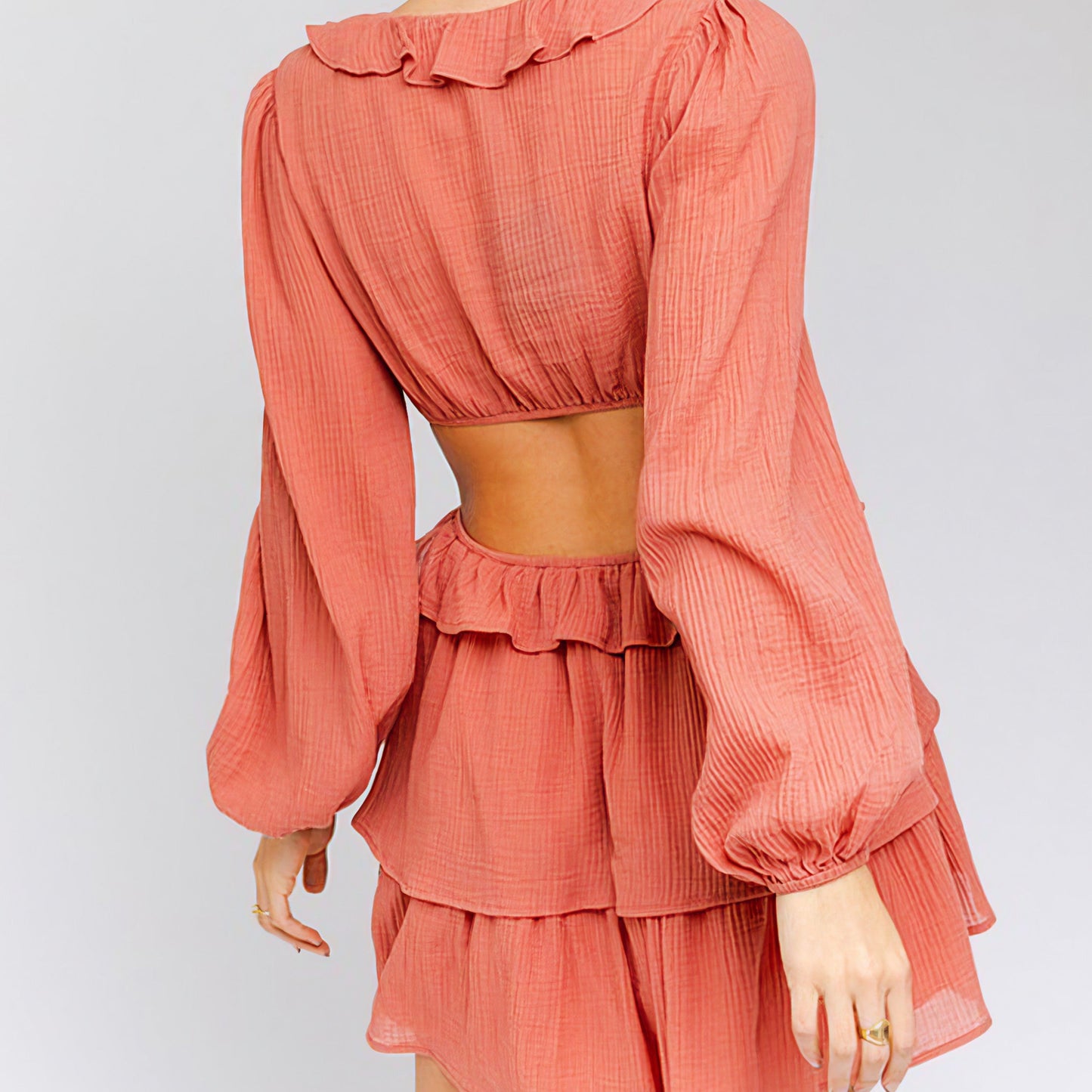 Ruffle Neckline Cut Out Dress