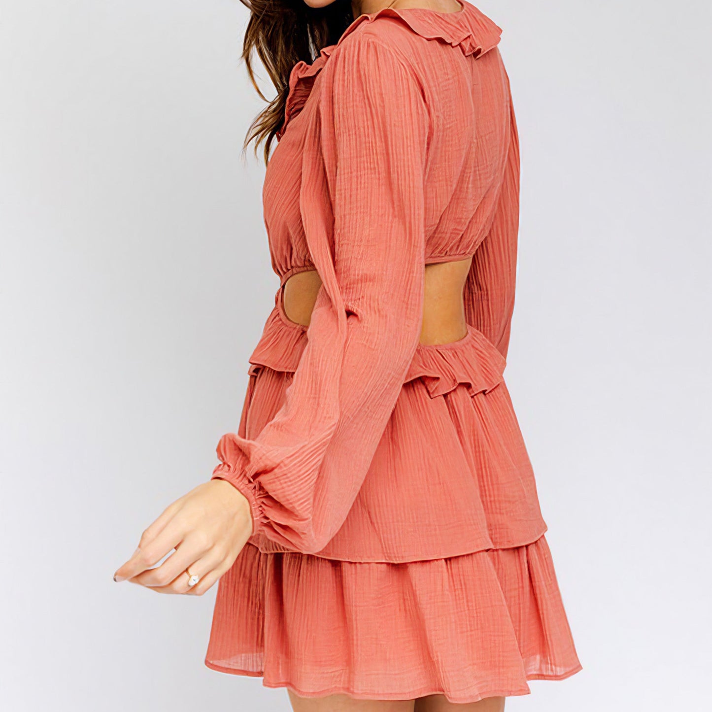 Ruffle Neckline Cut Out Dress