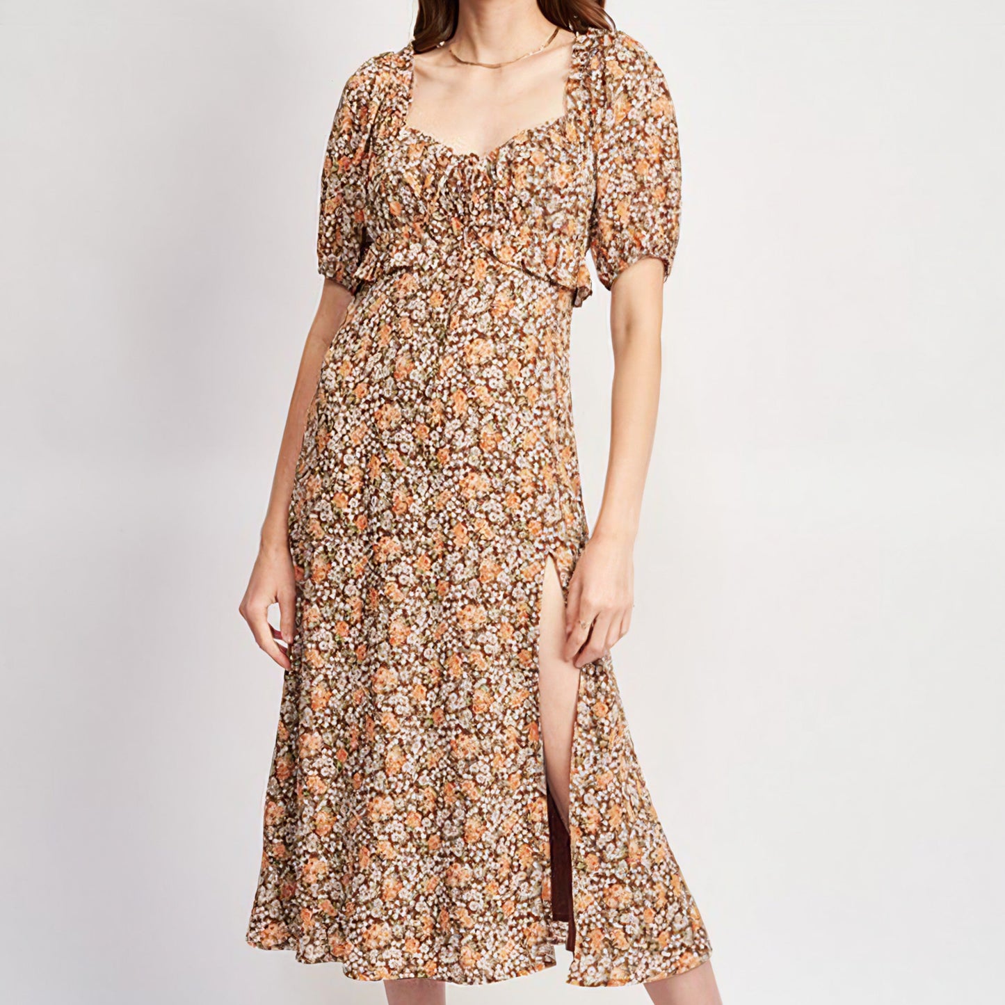 Floral Midi Dress with Ruffled Details