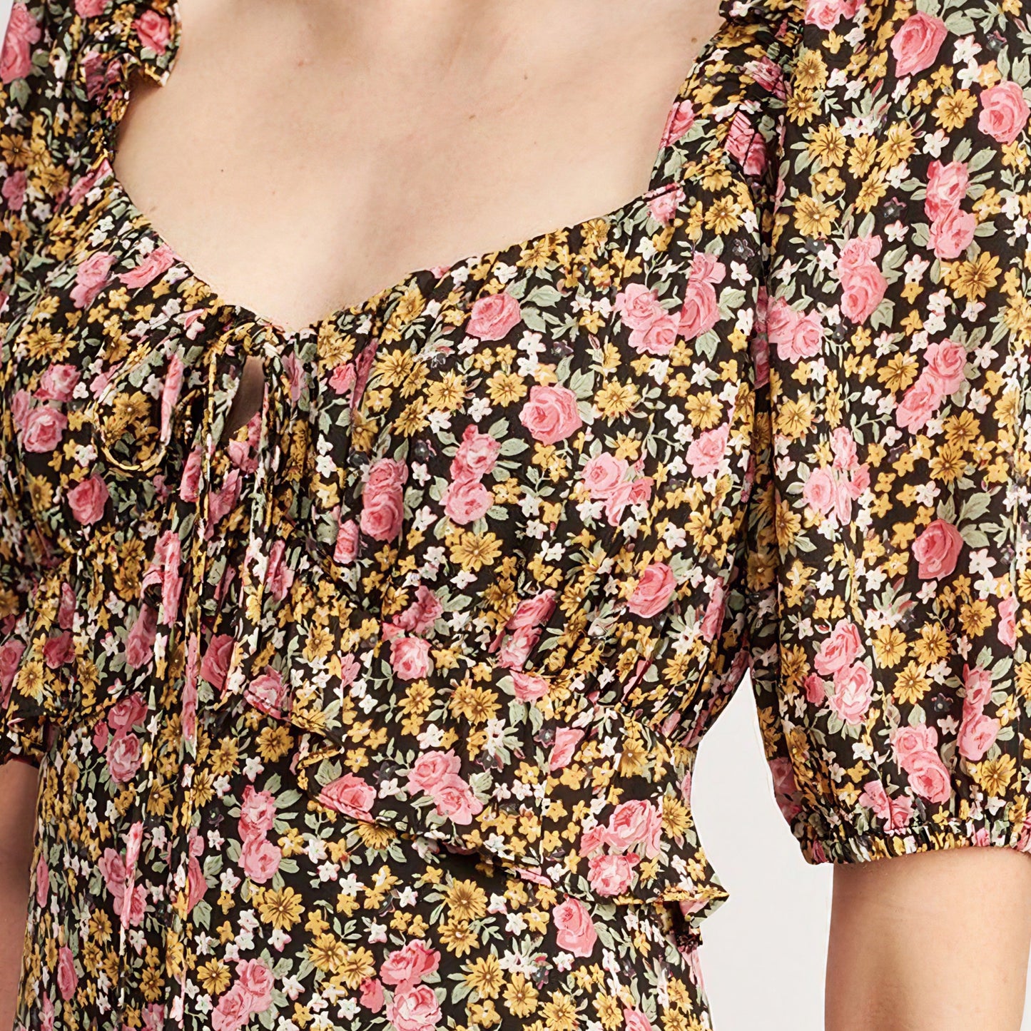 Floral Midi Dress with Ruffled Details