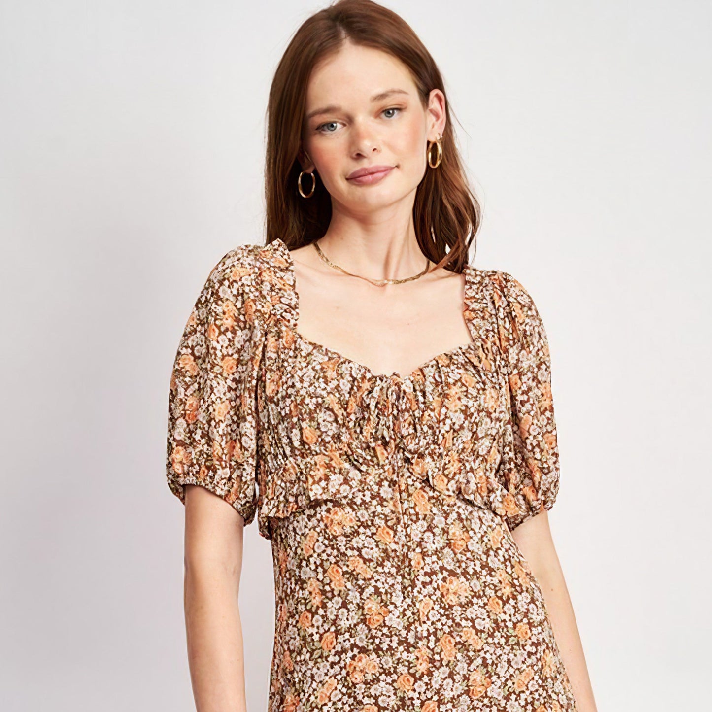 Floral Midi Dress with Ruffled Details