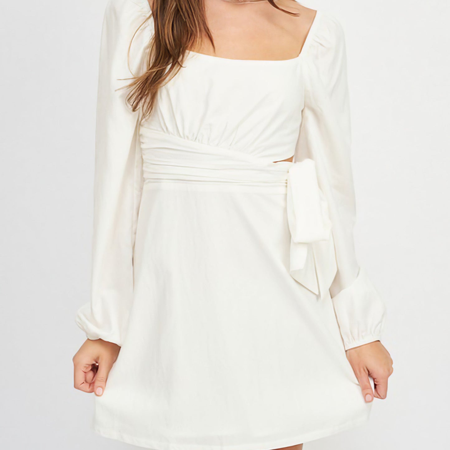 Long Sleeve Tie Waist Mini Dress