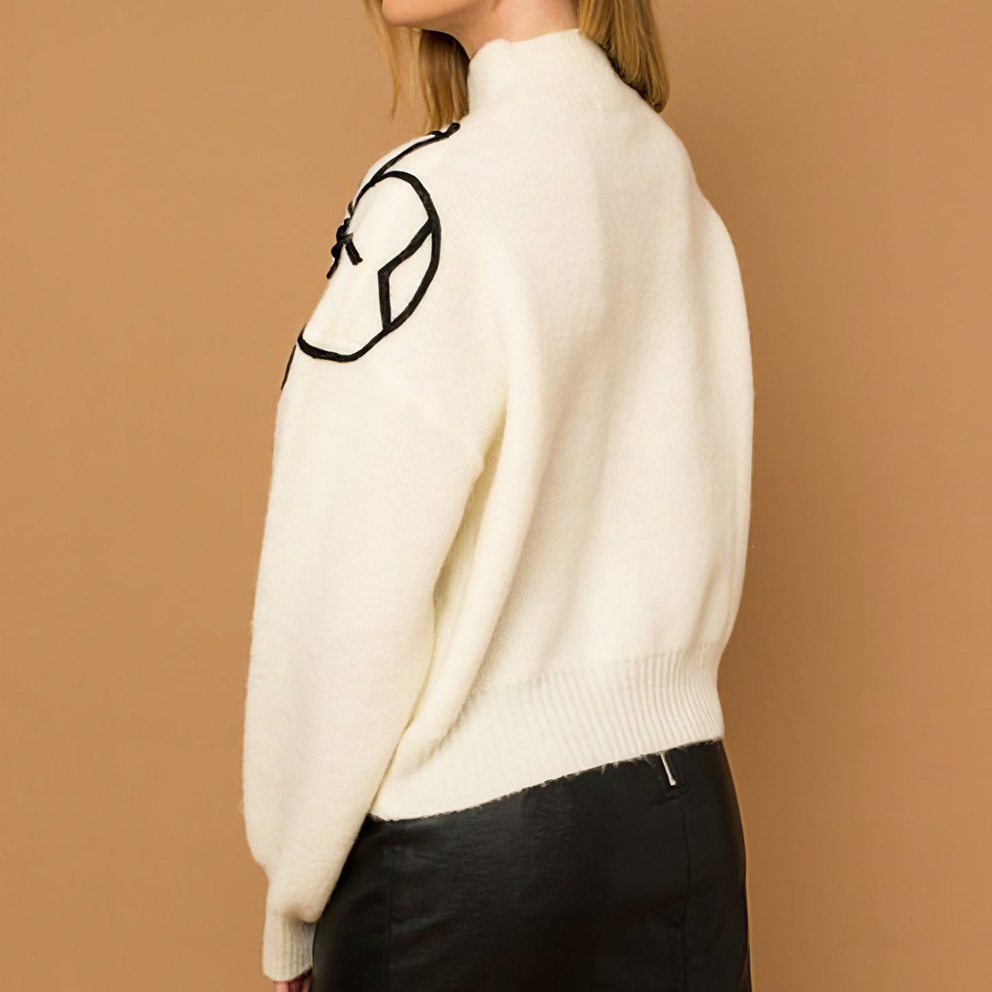 Flower Embroidery Mock Neck Sweater