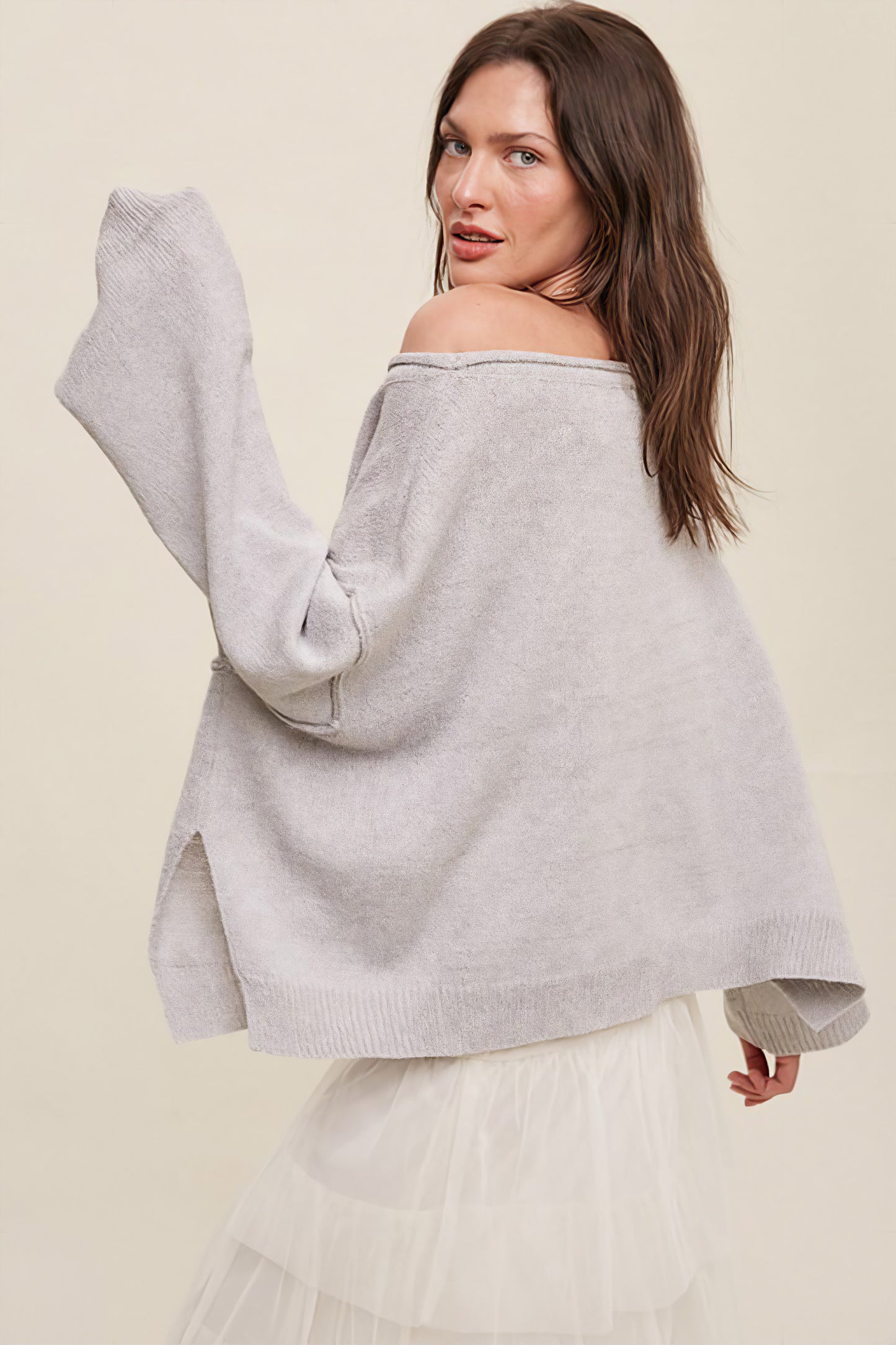 Light Weight Wide Neck Croped Knit Sweater