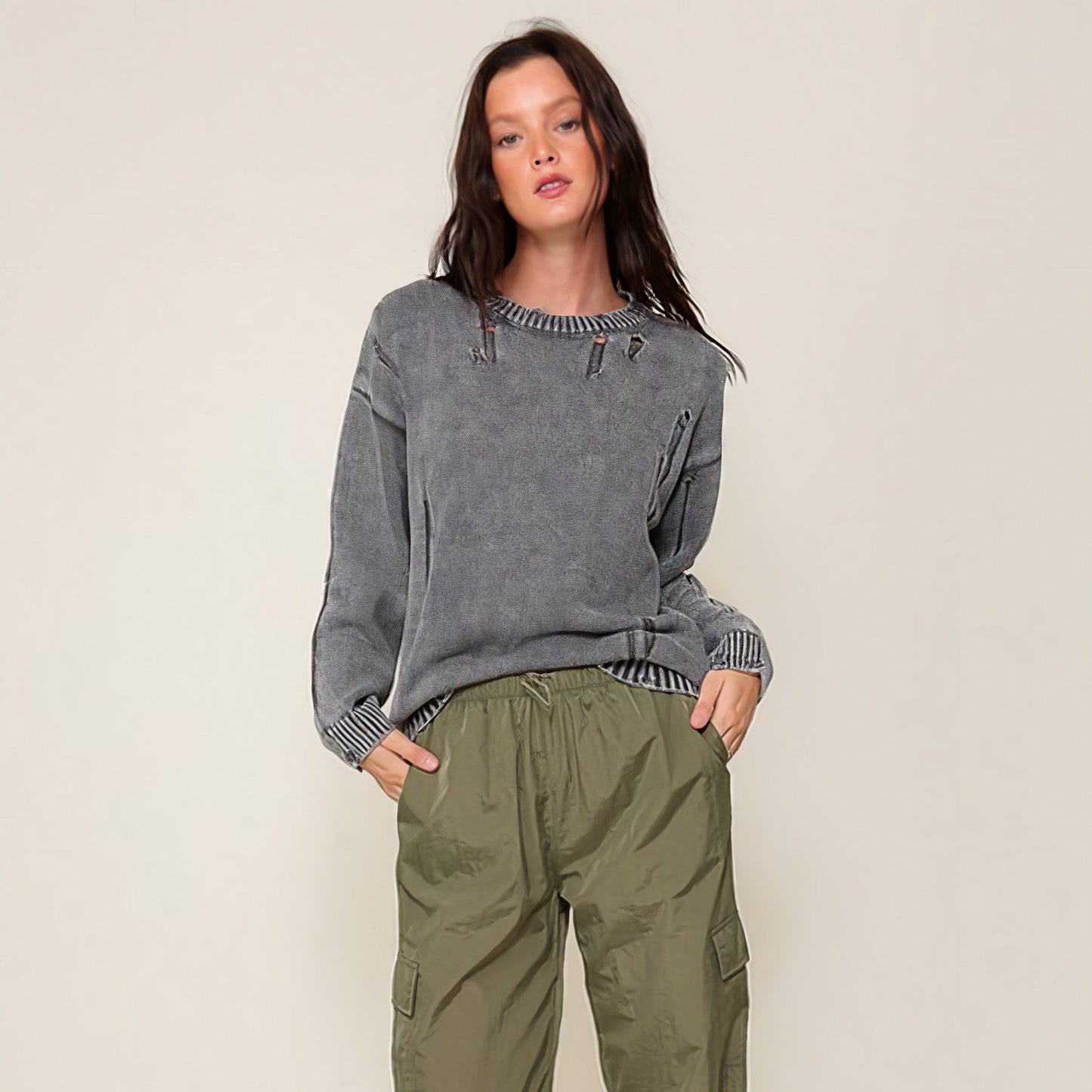 Mineral Wash Distressed Sweater