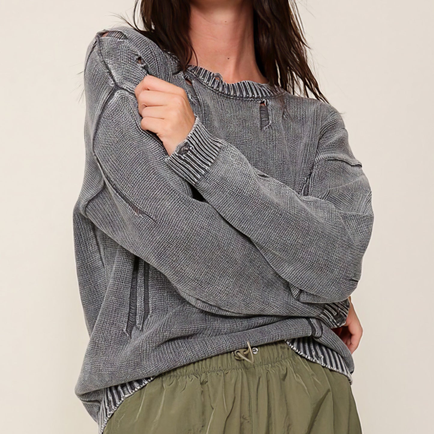 Mineral Wash Distressed Sweater