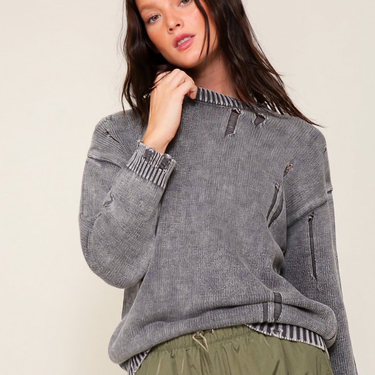 Mineral Wash Distressed Sweater