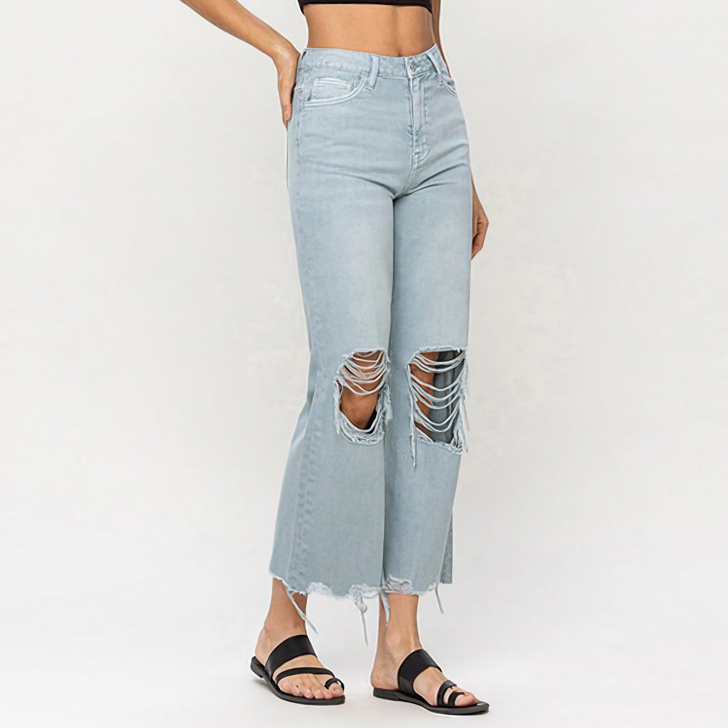 90"s Vintage Crop Flare Jeans - Cloud