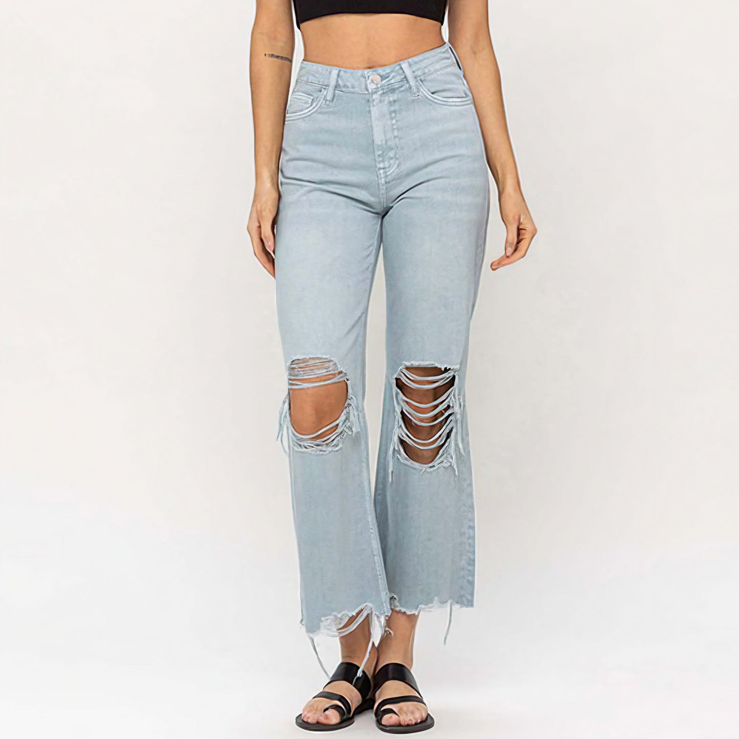 90"s Vintage Crop Flare Jeans - Cloud