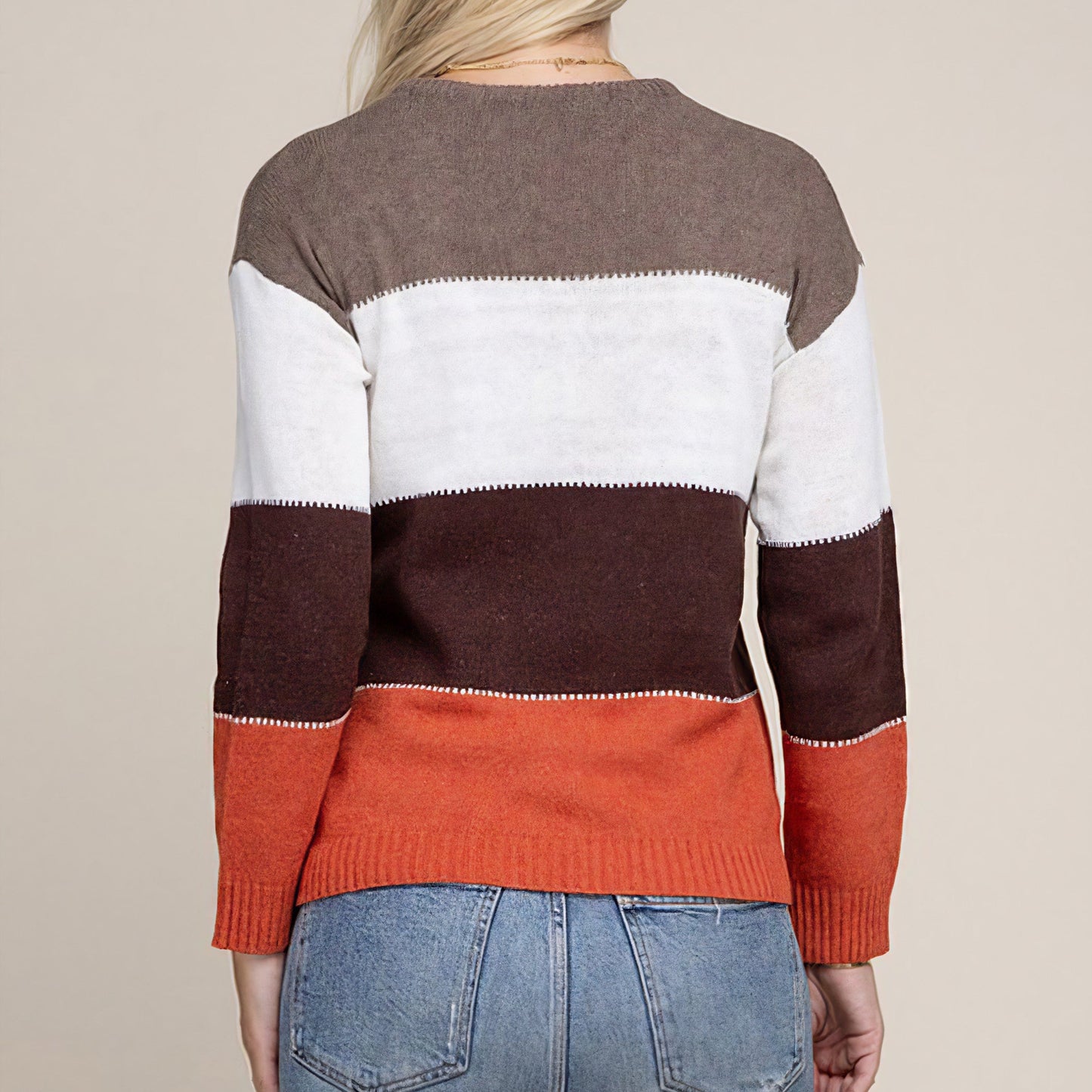Knit Mix Block Striped Pattern Knit Top