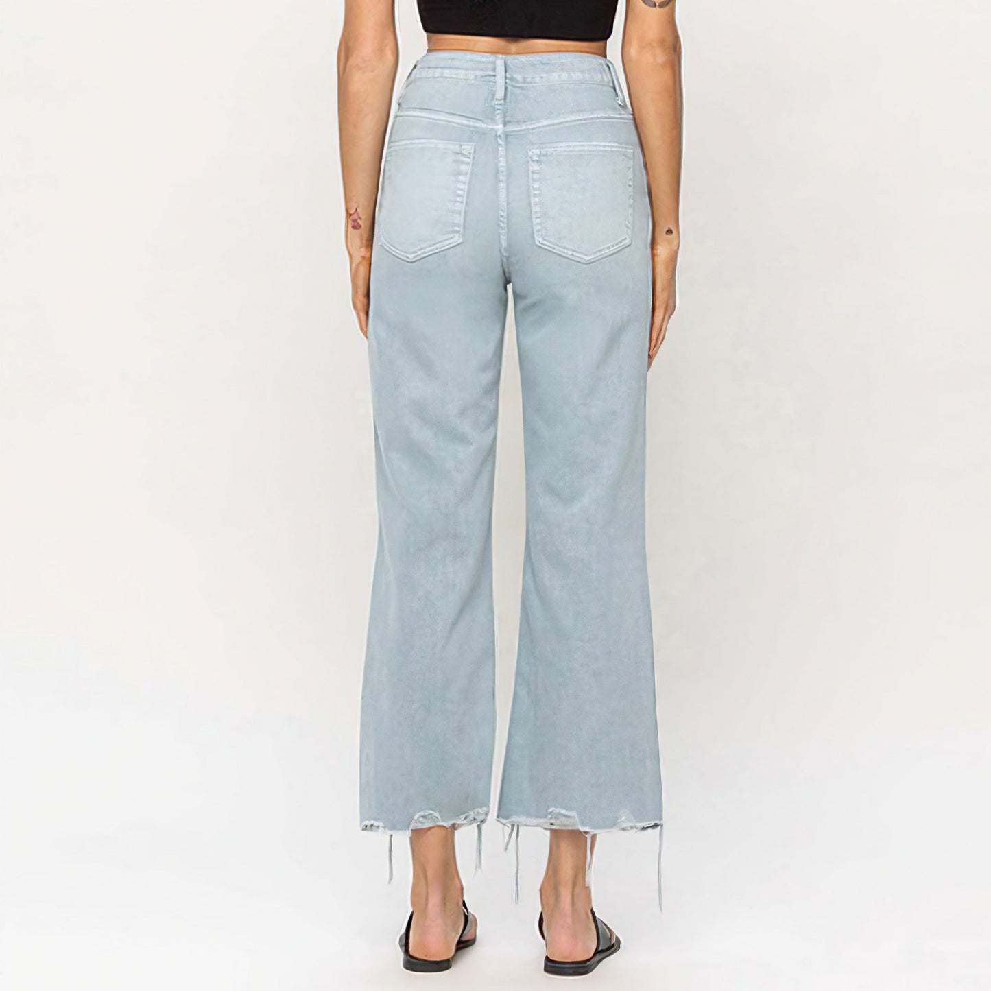90"s Vintage Crop Flare Jeans - Cloud