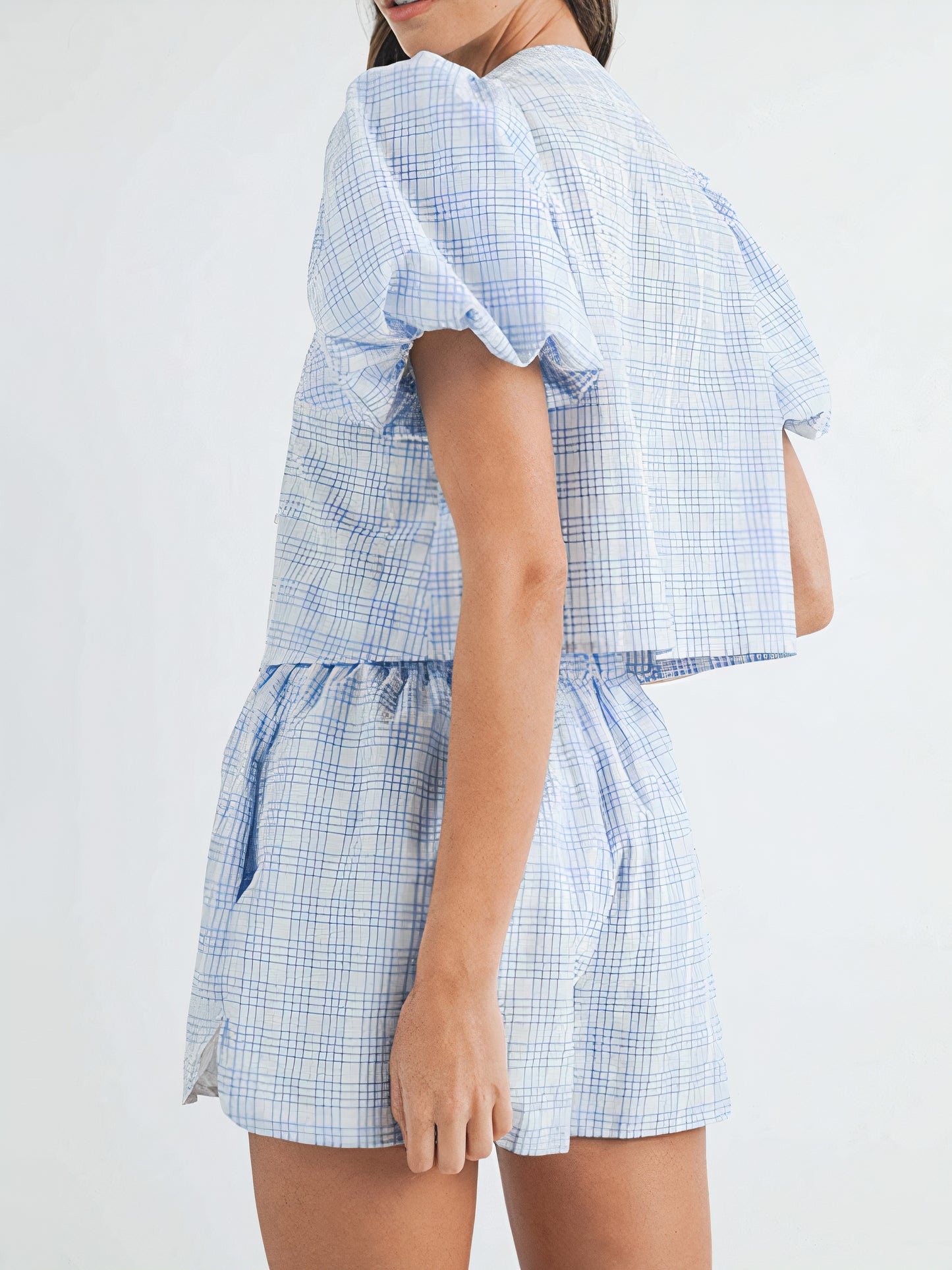 Plaid Puff Sleeve Set