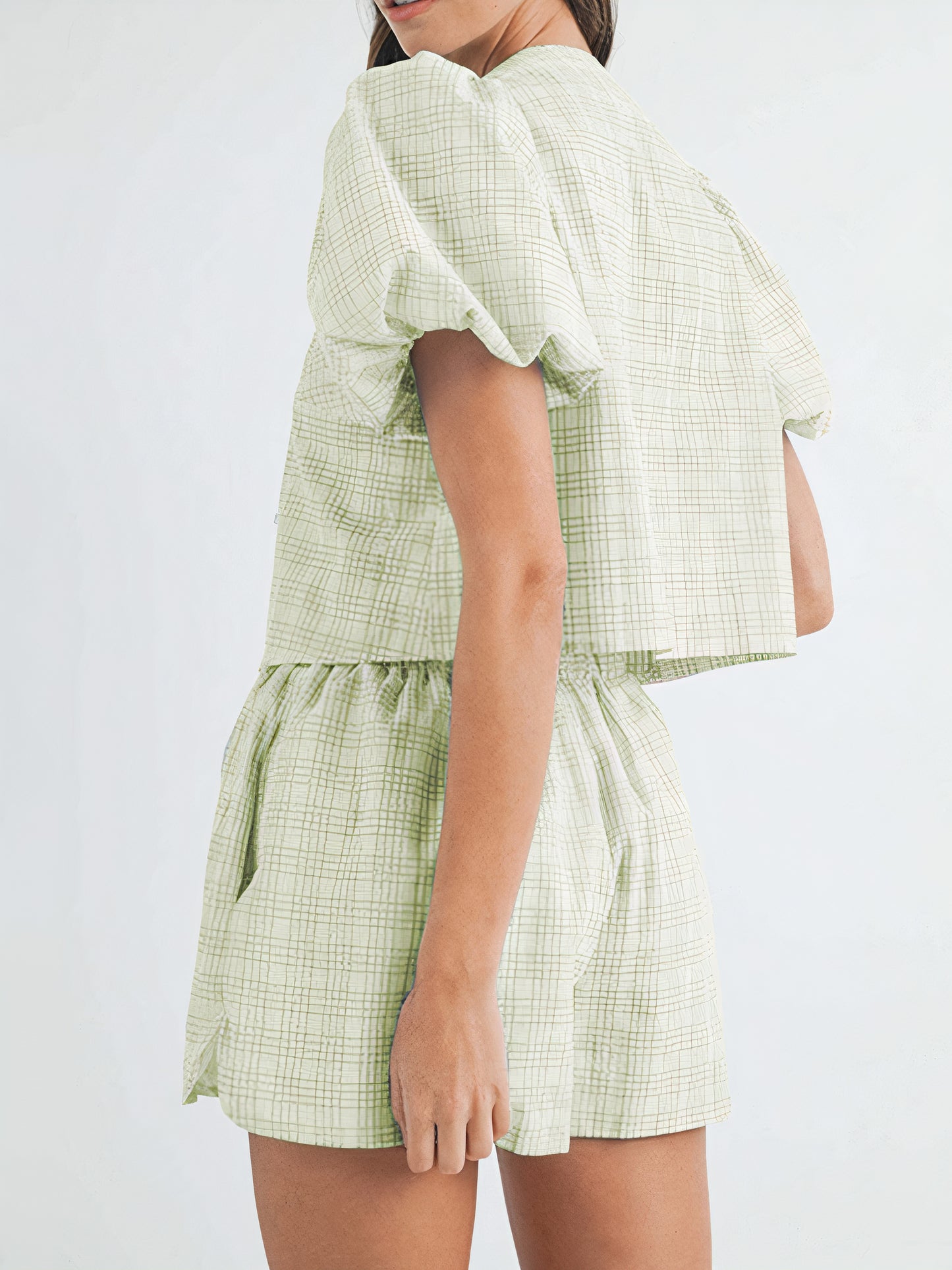 Plaid Puff Sleeve Set