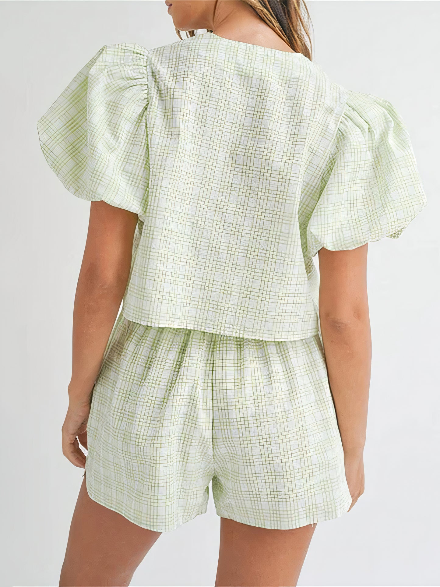 Plaid Puff Sleeve Set