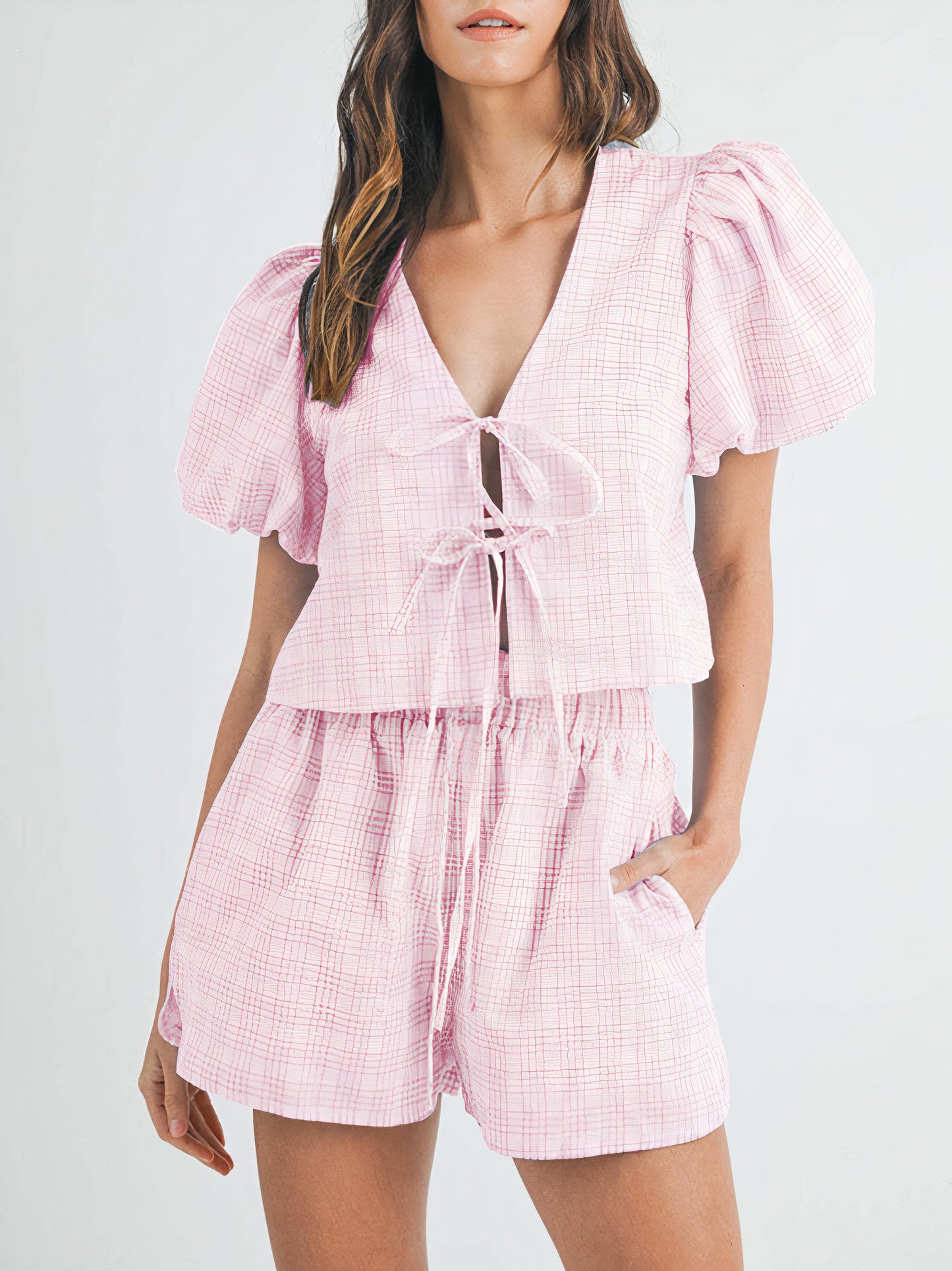 Plaid Puff Sleeve Set