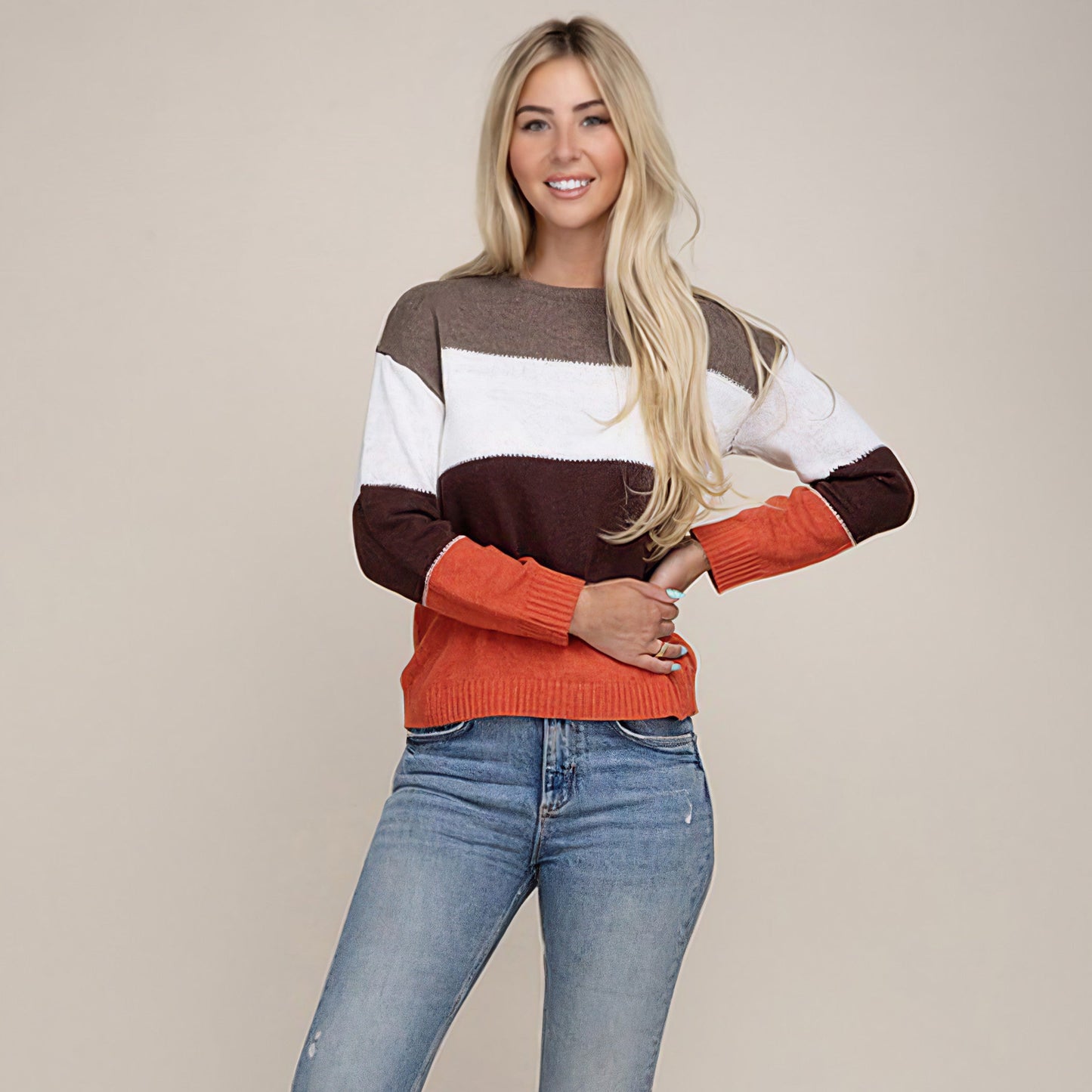 Knit Mix Block Striped Pattern Knit Top