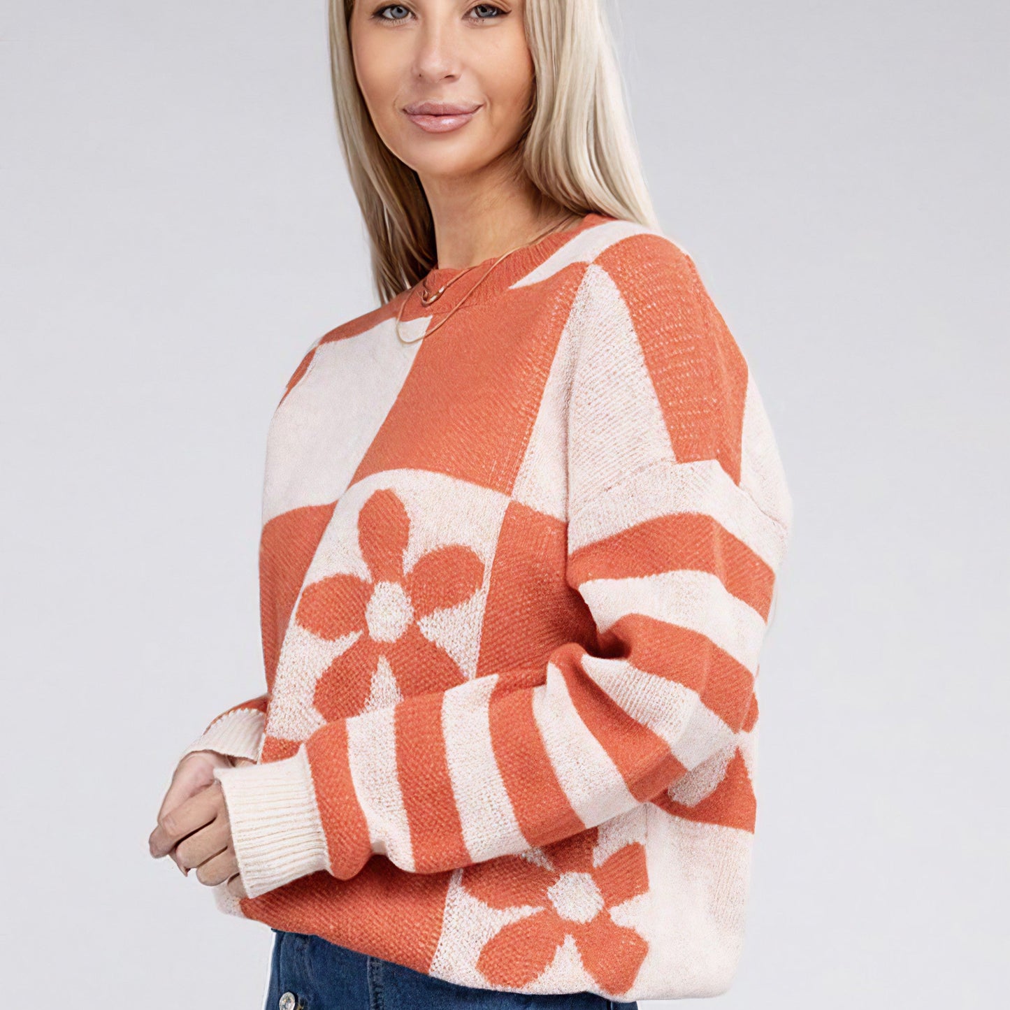 Floral Pattern Drop Shoulder Sweater