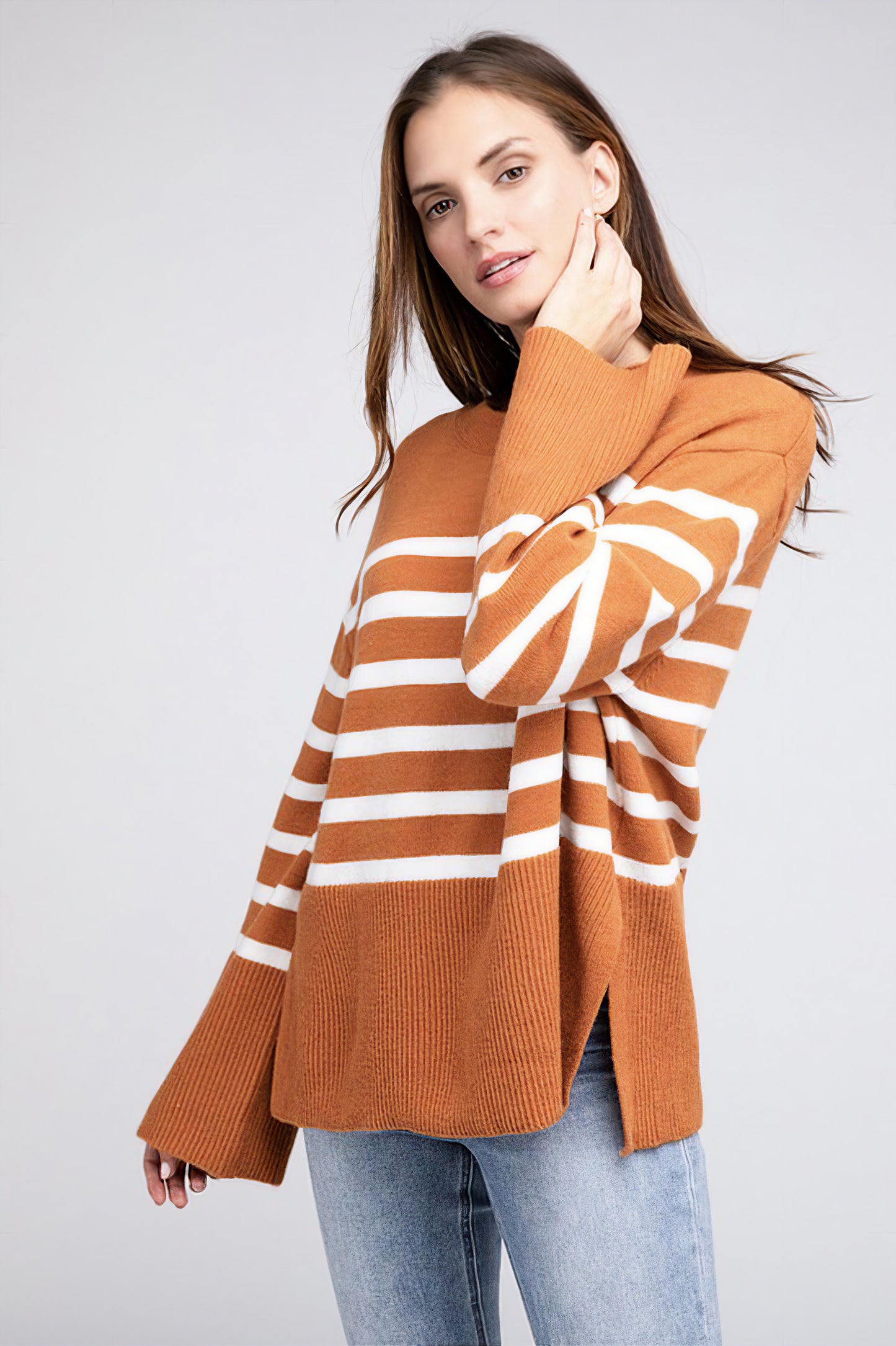 Ribbed Hem Stripe Sweater