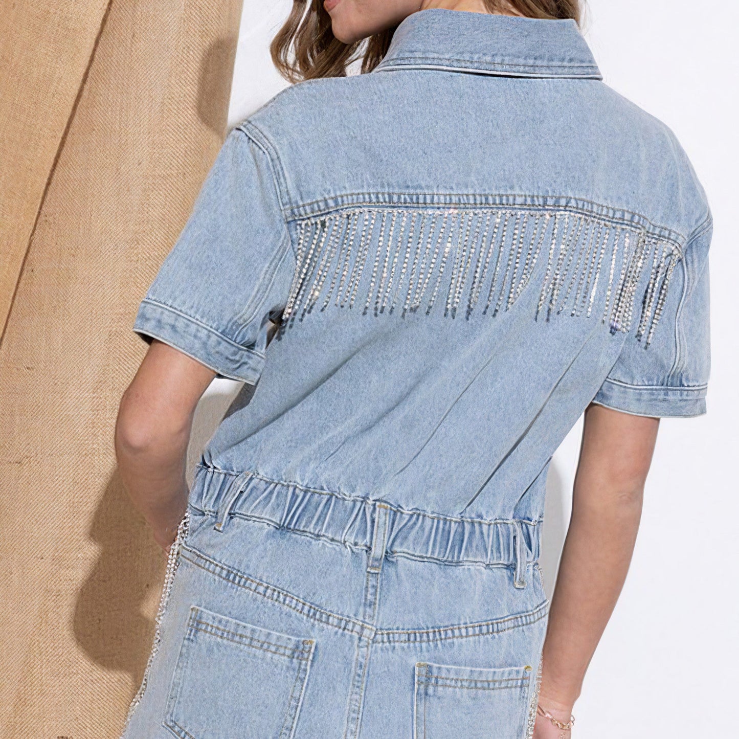 Washed Denim Overall Romper