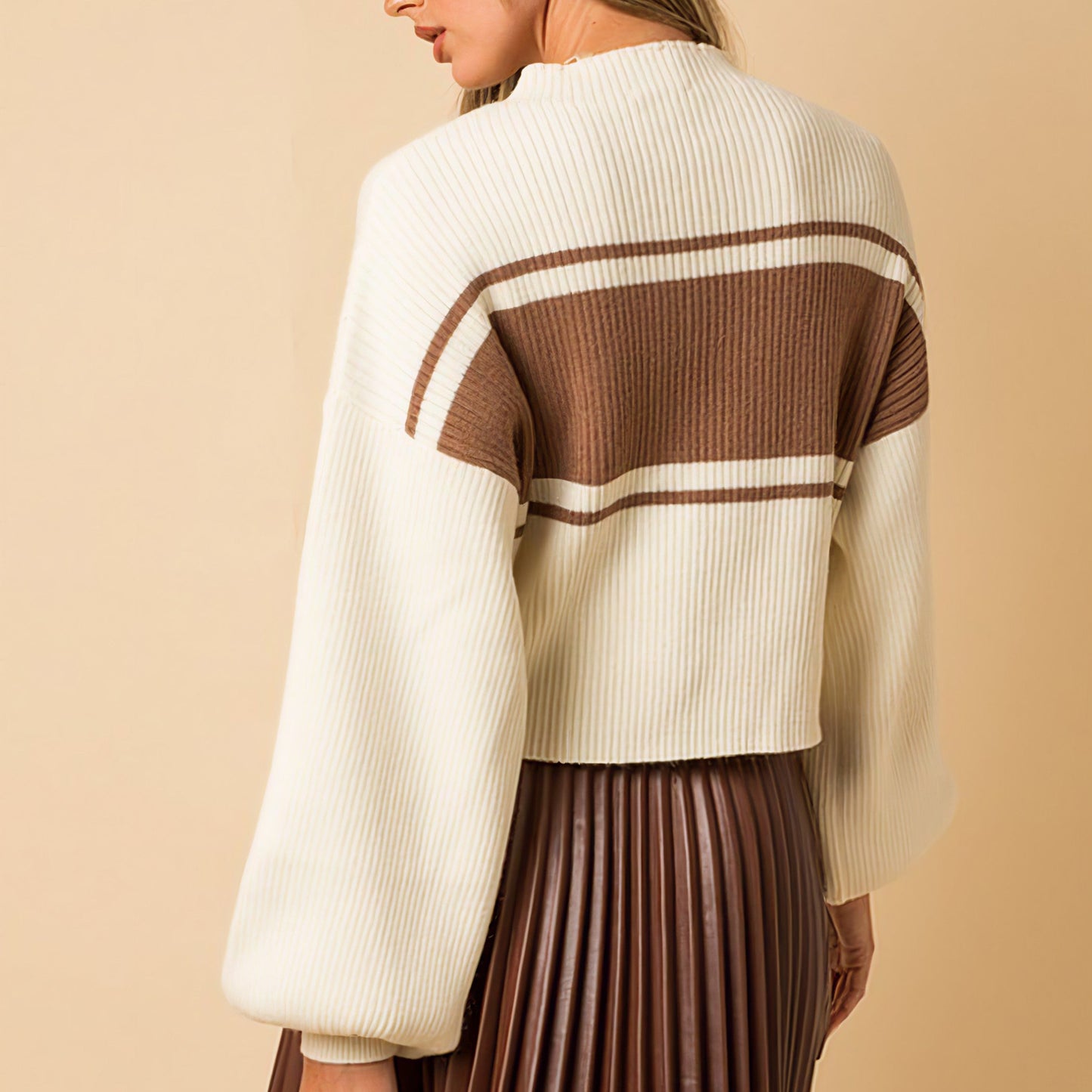 Contrast Stripe Mock Neck Sweater