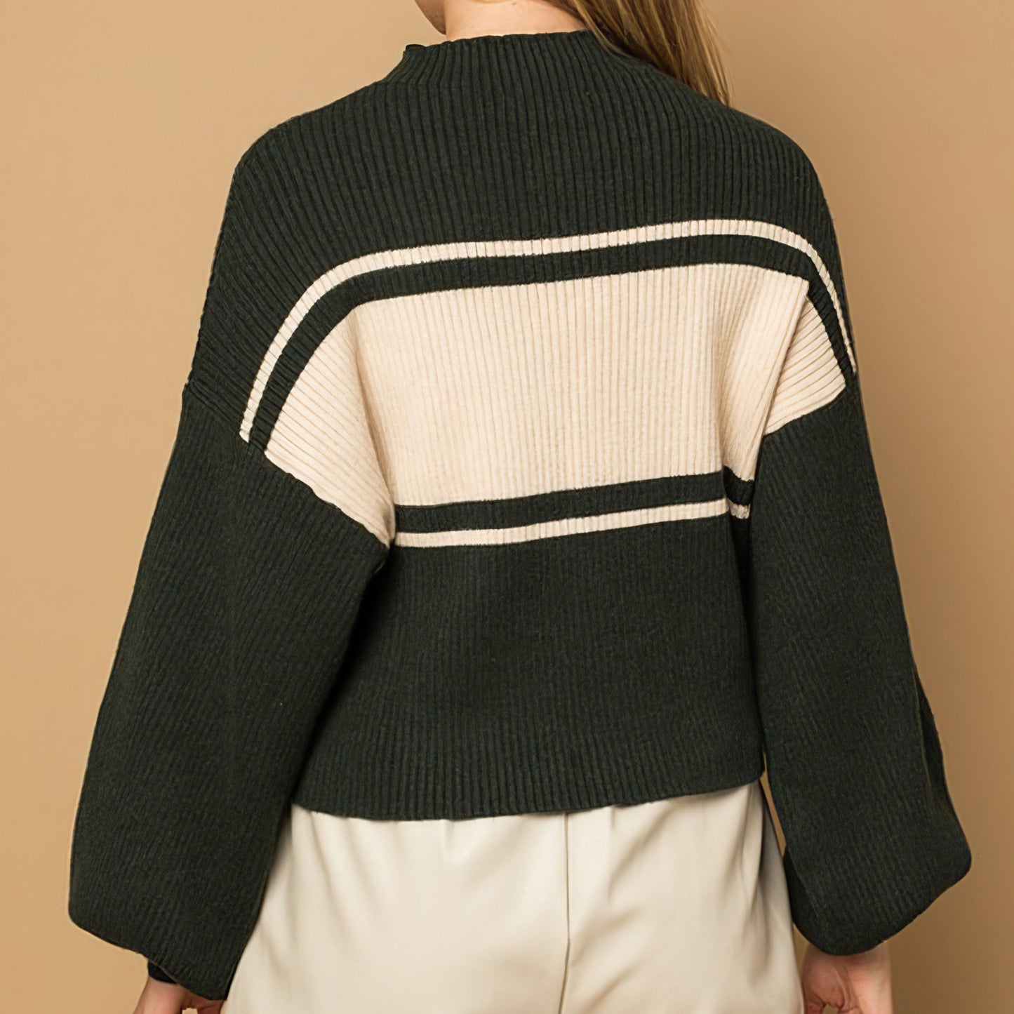 Contrast Stripe Mock Neck Sweater