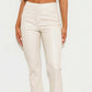 Vegan Leather Front Slit Bootcut Pants - Cream