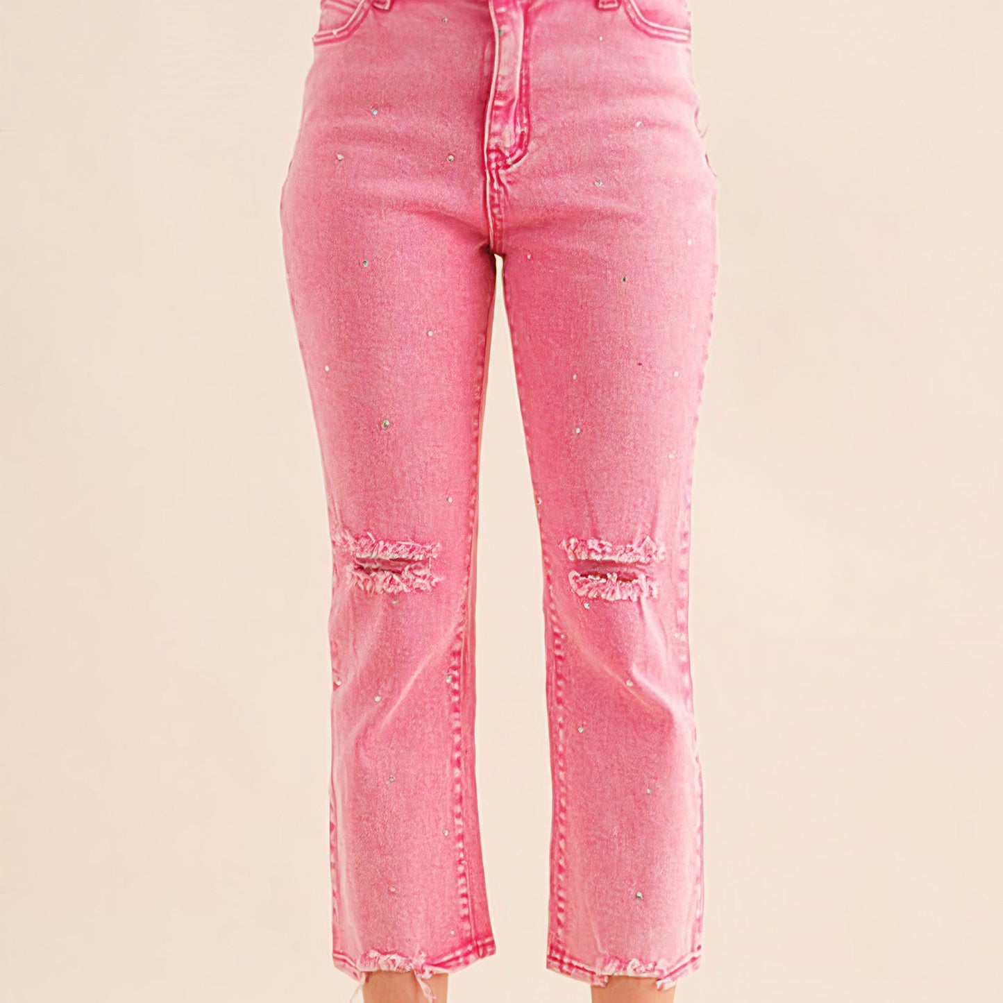 Studded Rhinestone Distressed Denim Jeans