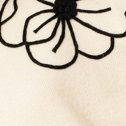 Flower Embroidery Mock Neck Sweater