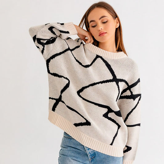 Abstract Pattern Oversized Sweater
