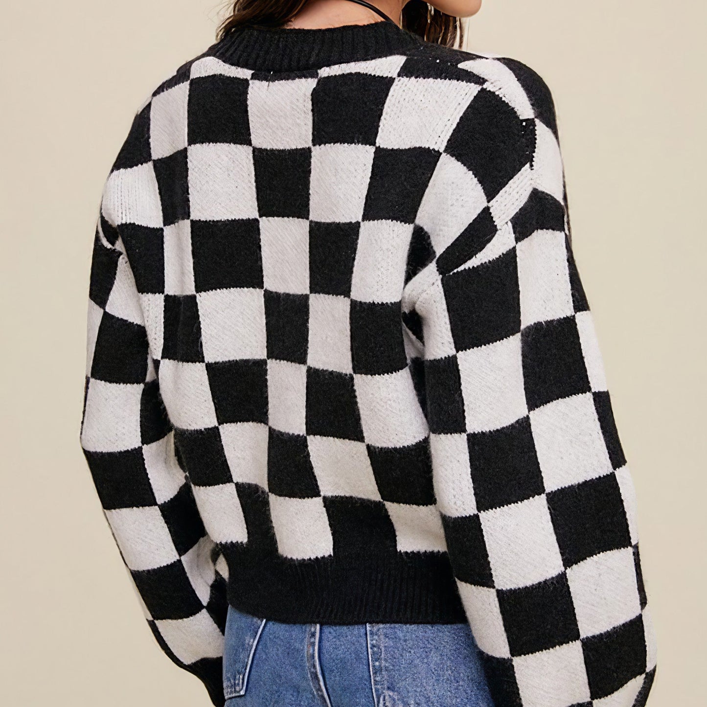 Checkered Sweater Crop Cardigan