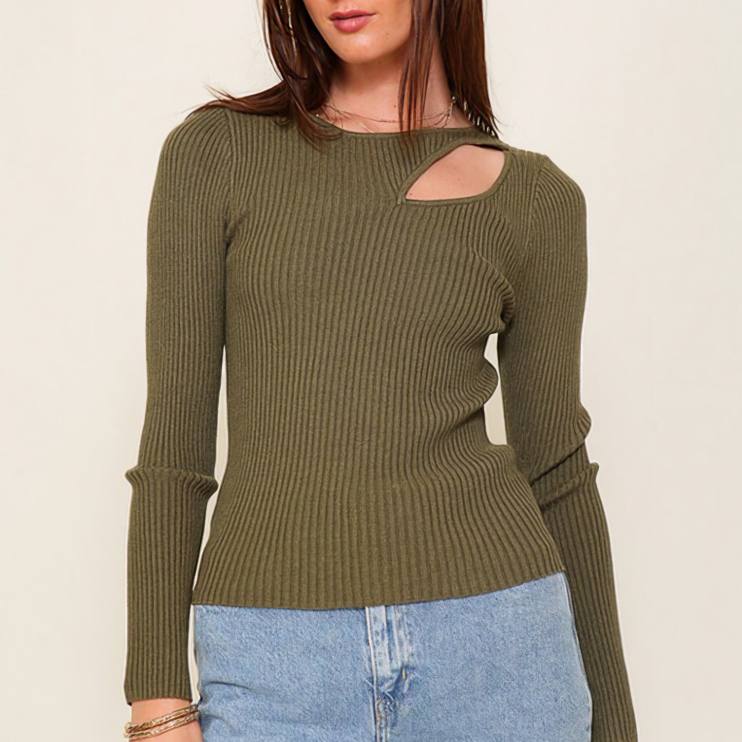 Cut Out Long Sleeve Sweater Top