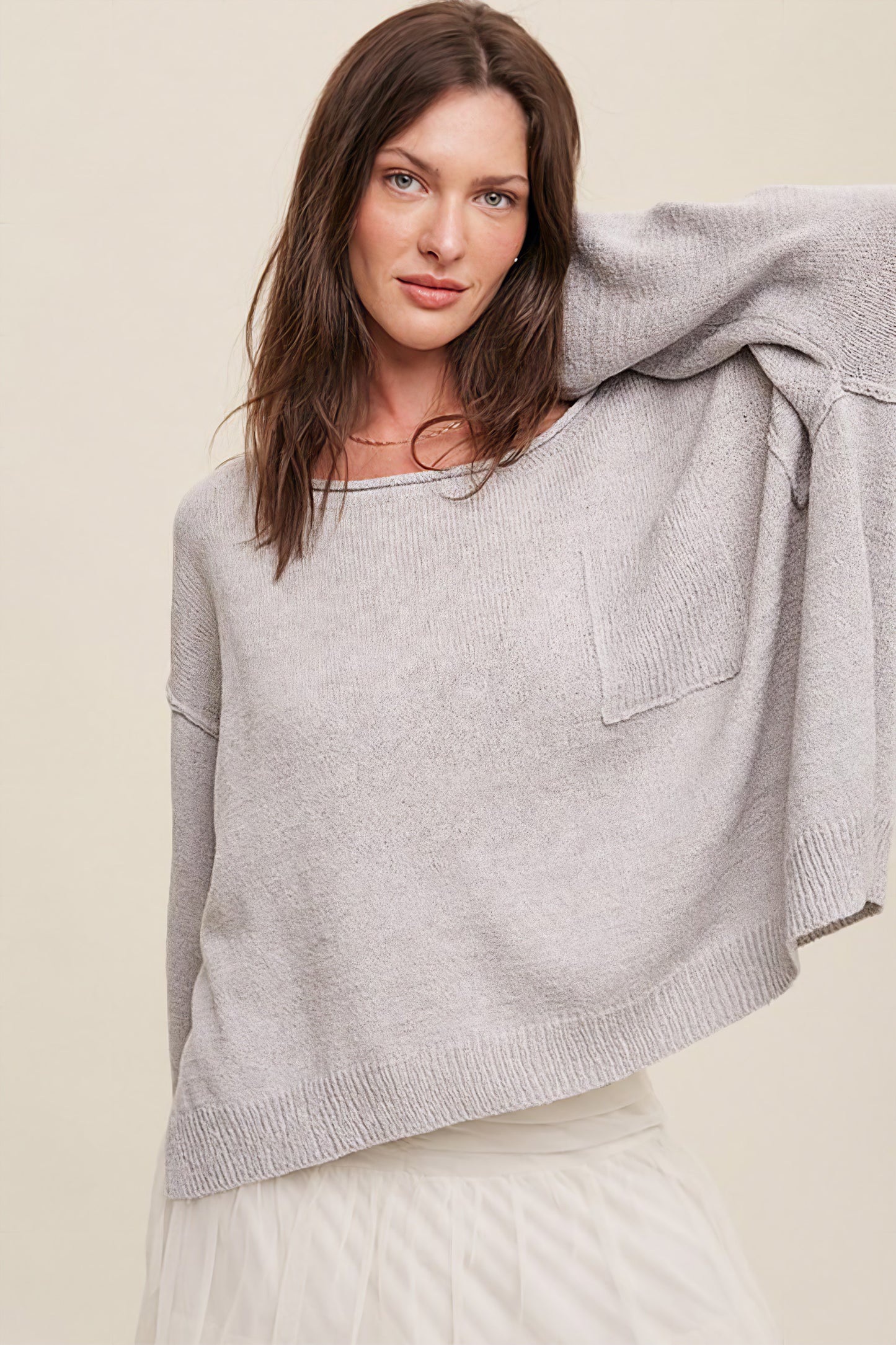 Light Weight Wide Neck Croped Knit Sweater