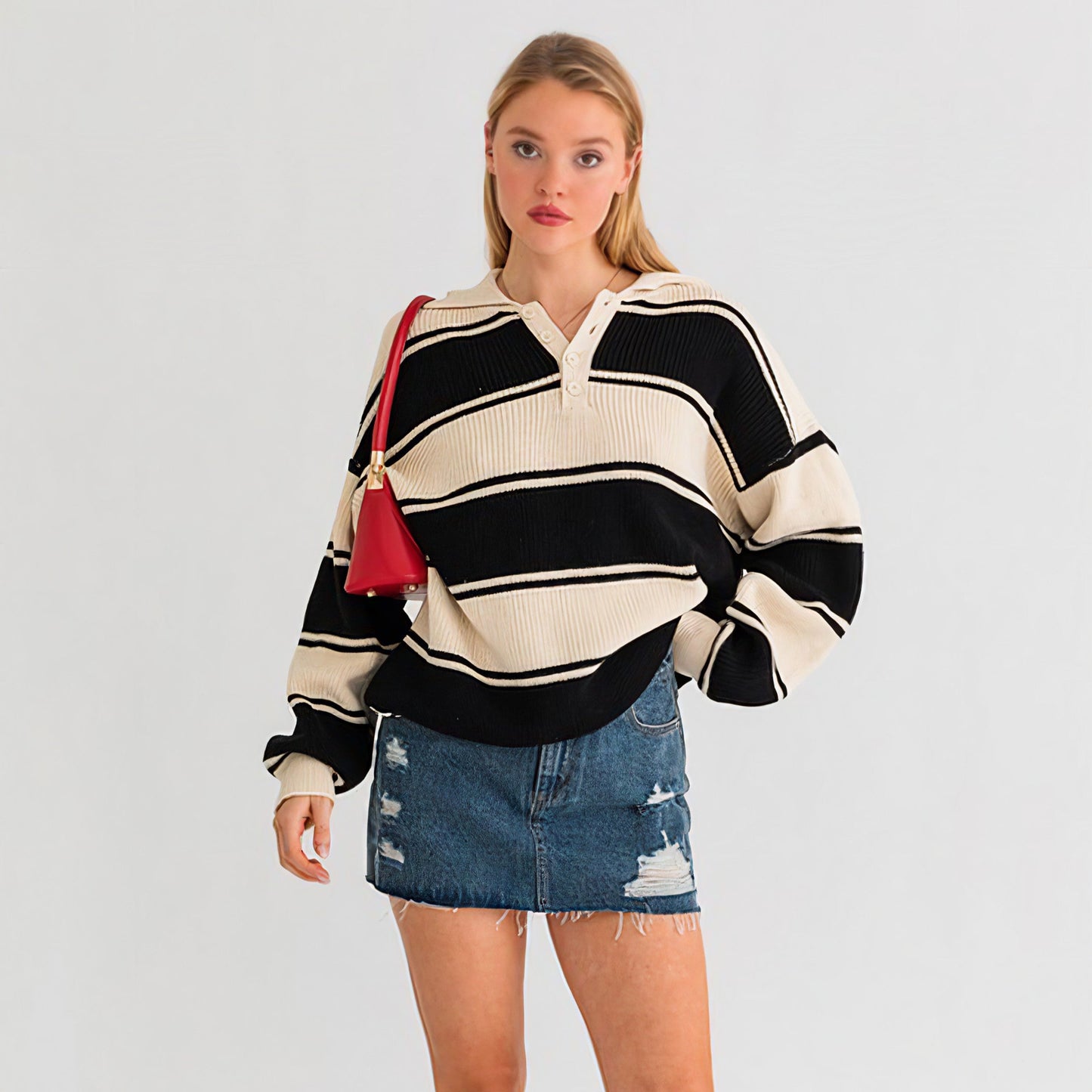 Collared Oversized Sweater Top