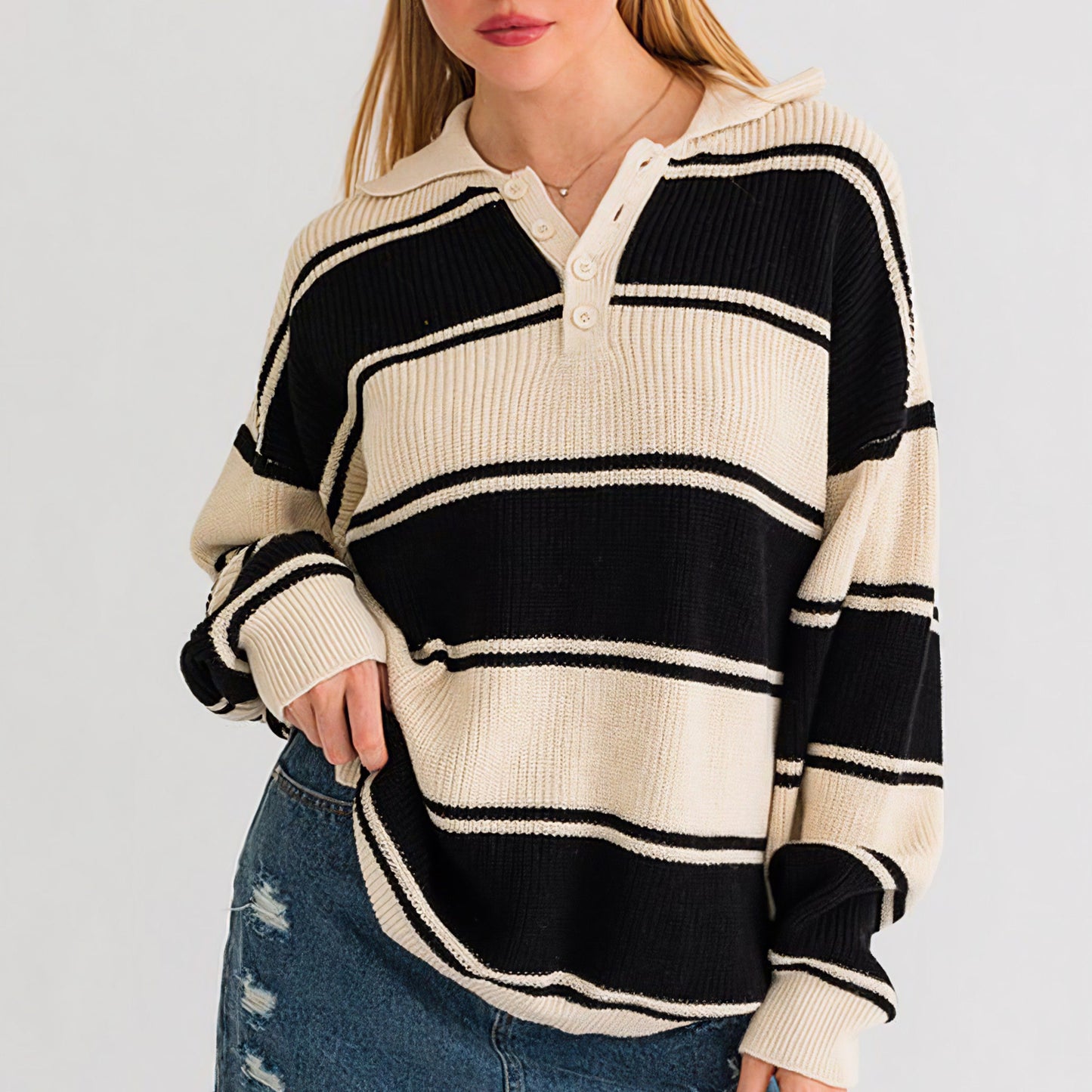 Collared Oversized Sweater Top