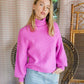 Rib Knitted Turtleneck Sweater with Bishop Sleeves