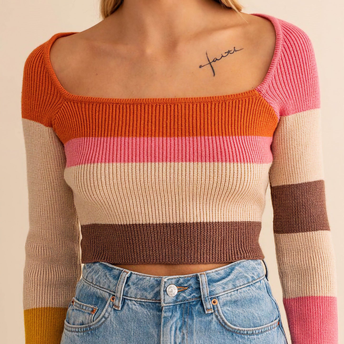 Long Sleeve Color Block Stripe Knit Top