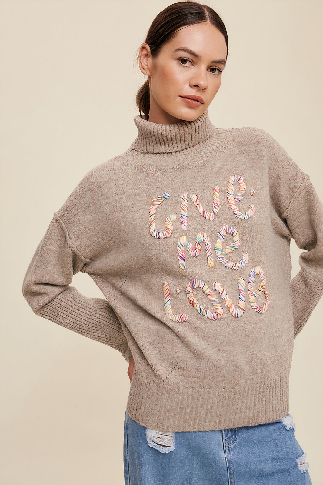 Give Me Love Stitched Mock Neck Sweater