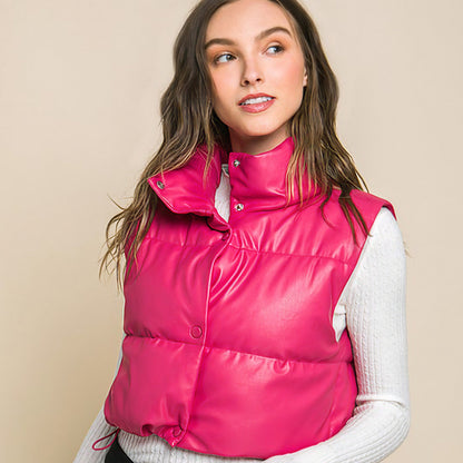 Faux Leather Puffer Vest