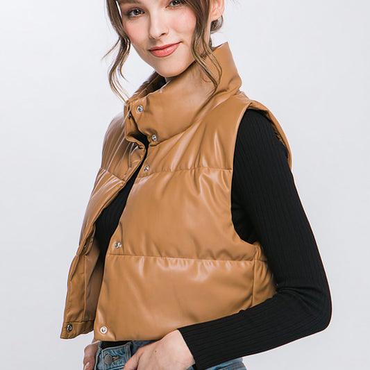 Faux Leather Puffer Vest