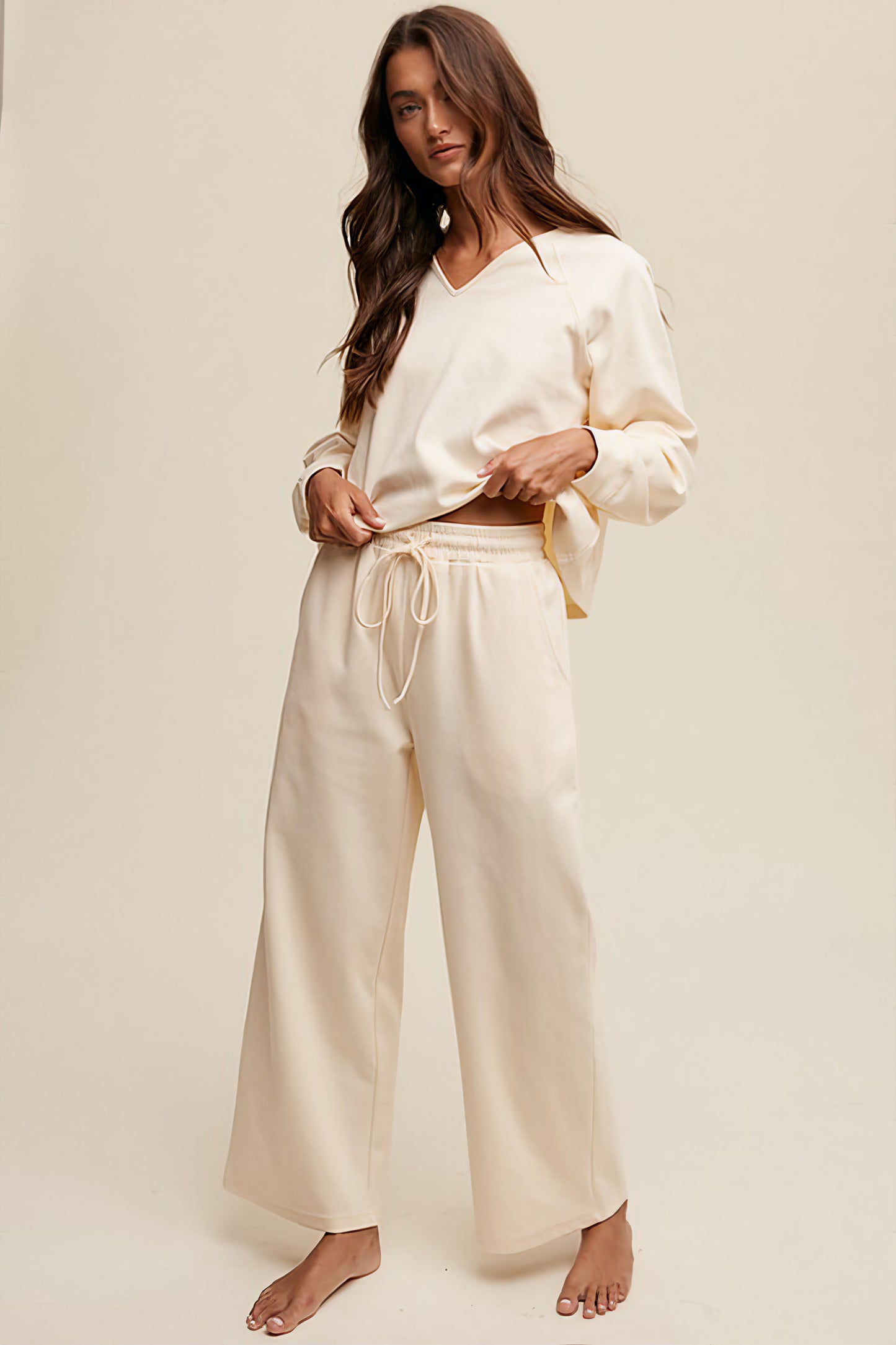 V-neck Sweatshirt and Pants Set