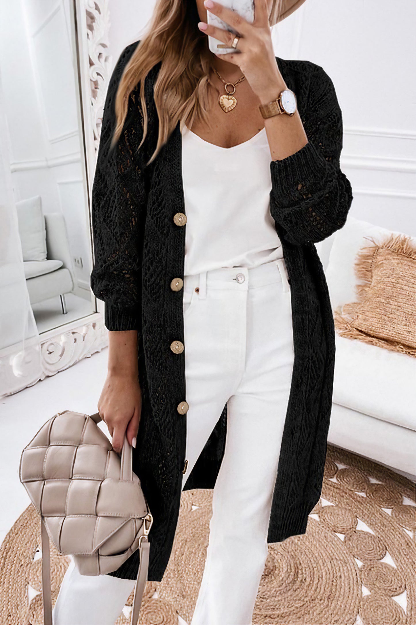 Eyelet Button Down Sweater
