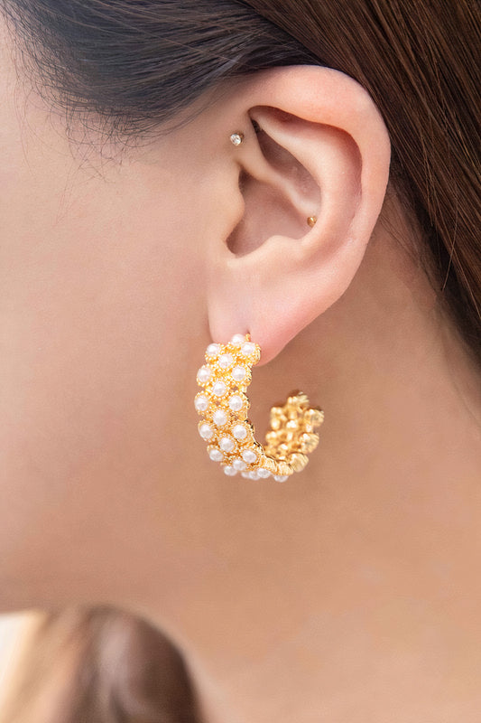 Pearl Lattice Hoop Earrings