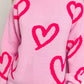 Long Sleeve Round Neck Heart Printed Sweater