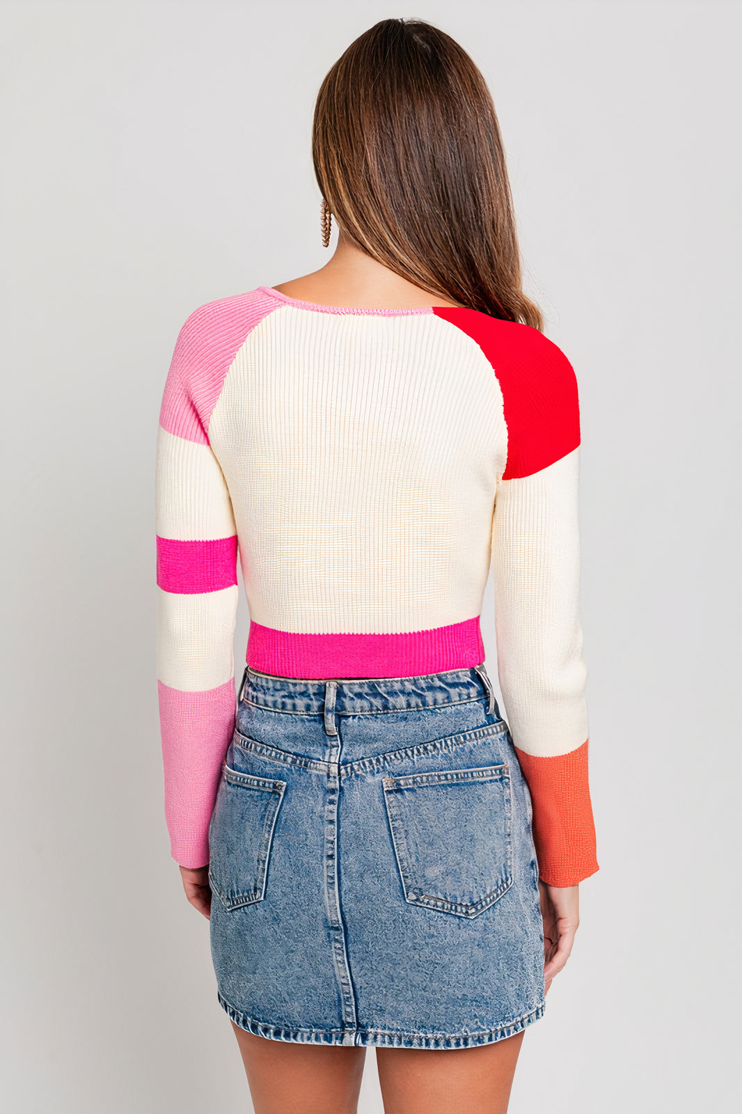 Berry Color Blocked Striped Knit Top