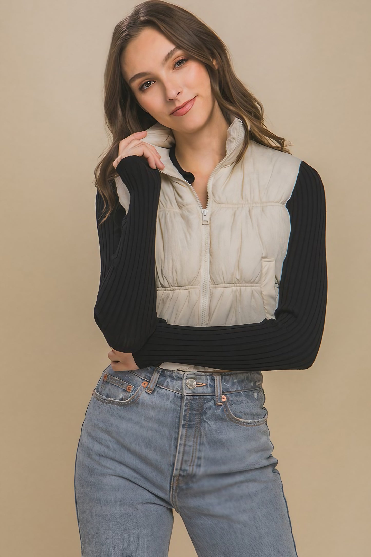 High Neck Cropped Puffer Vest