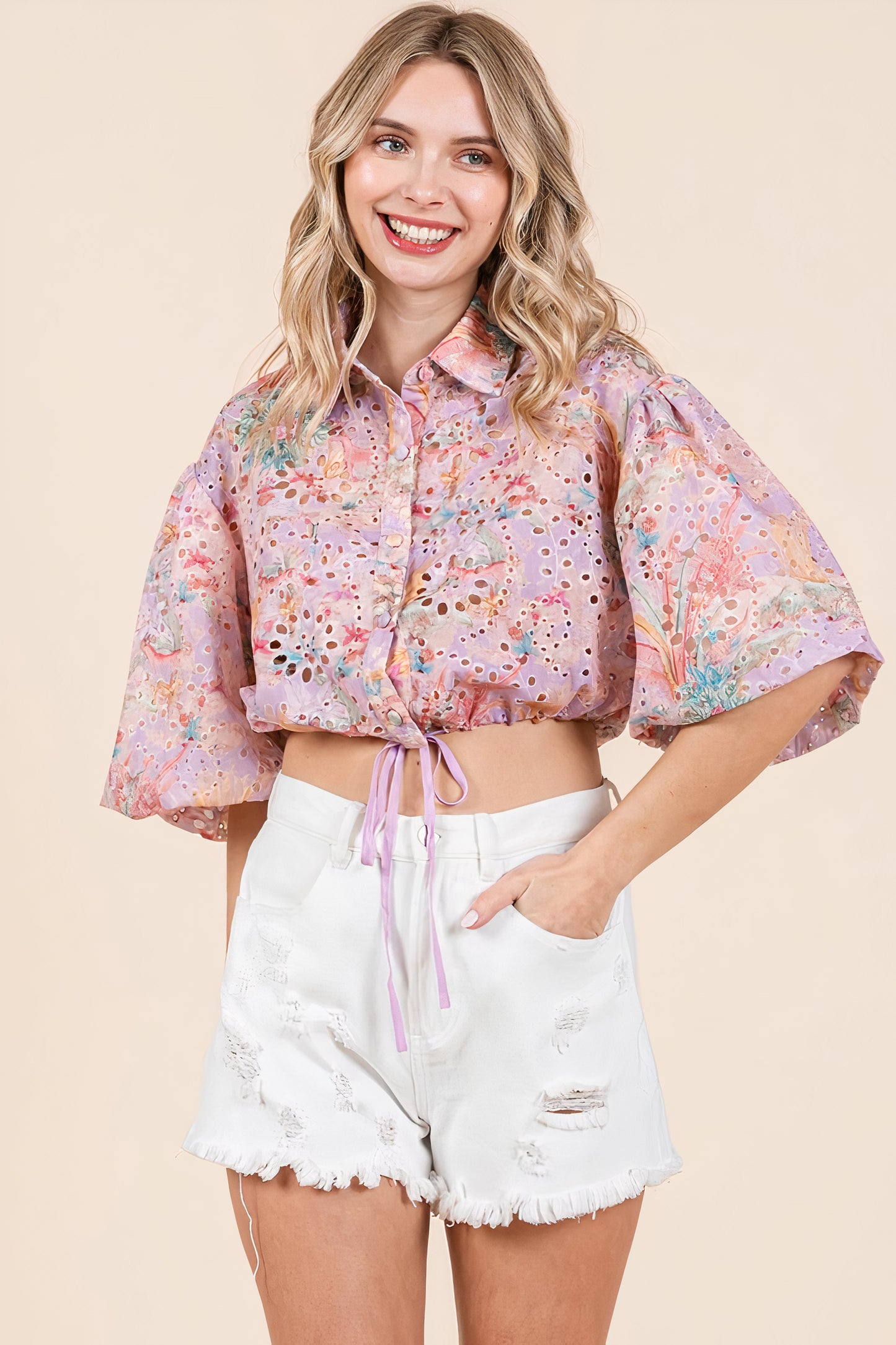 Floral Eyelet Crop