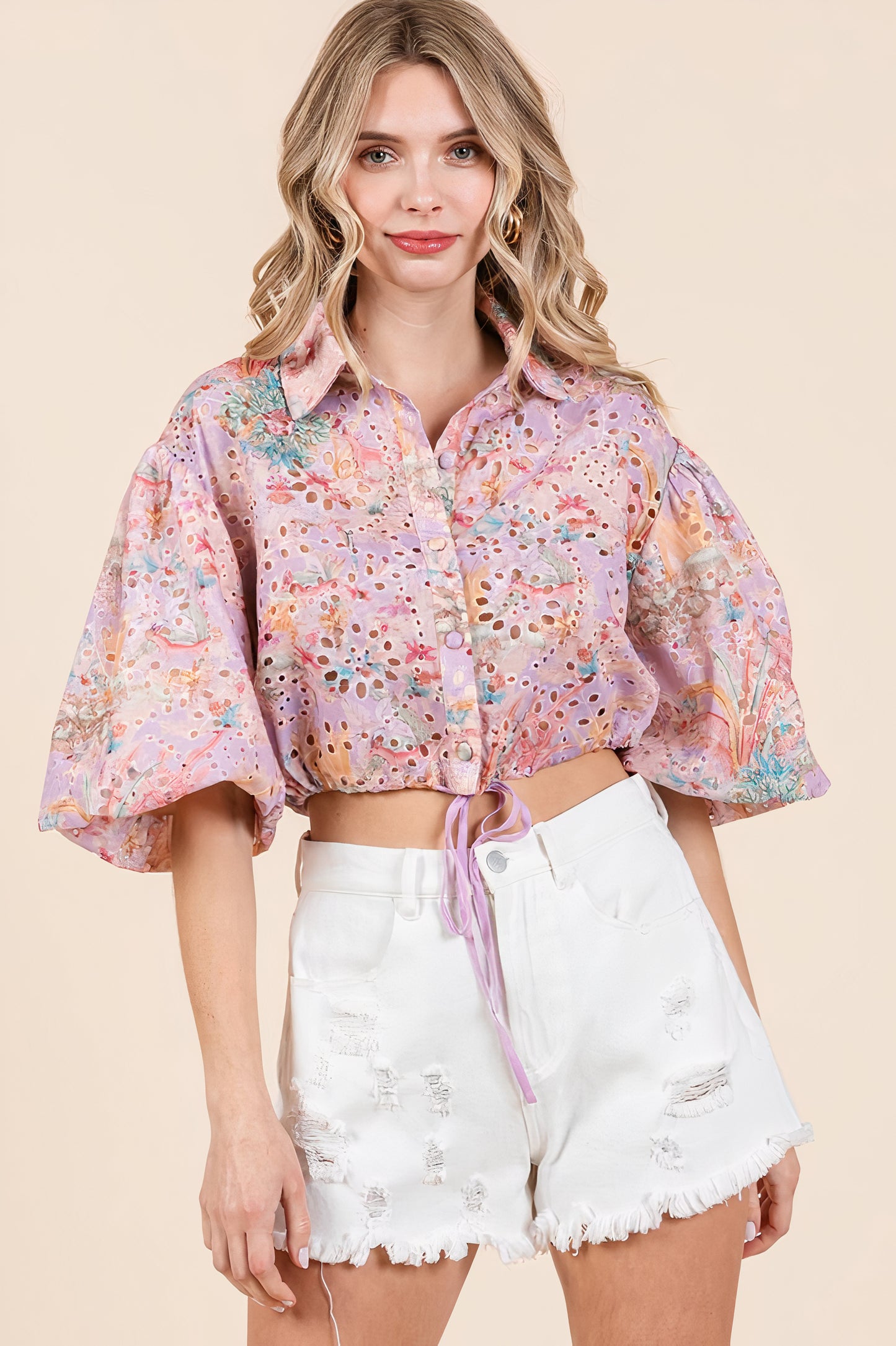 Floral Eyelet Crop