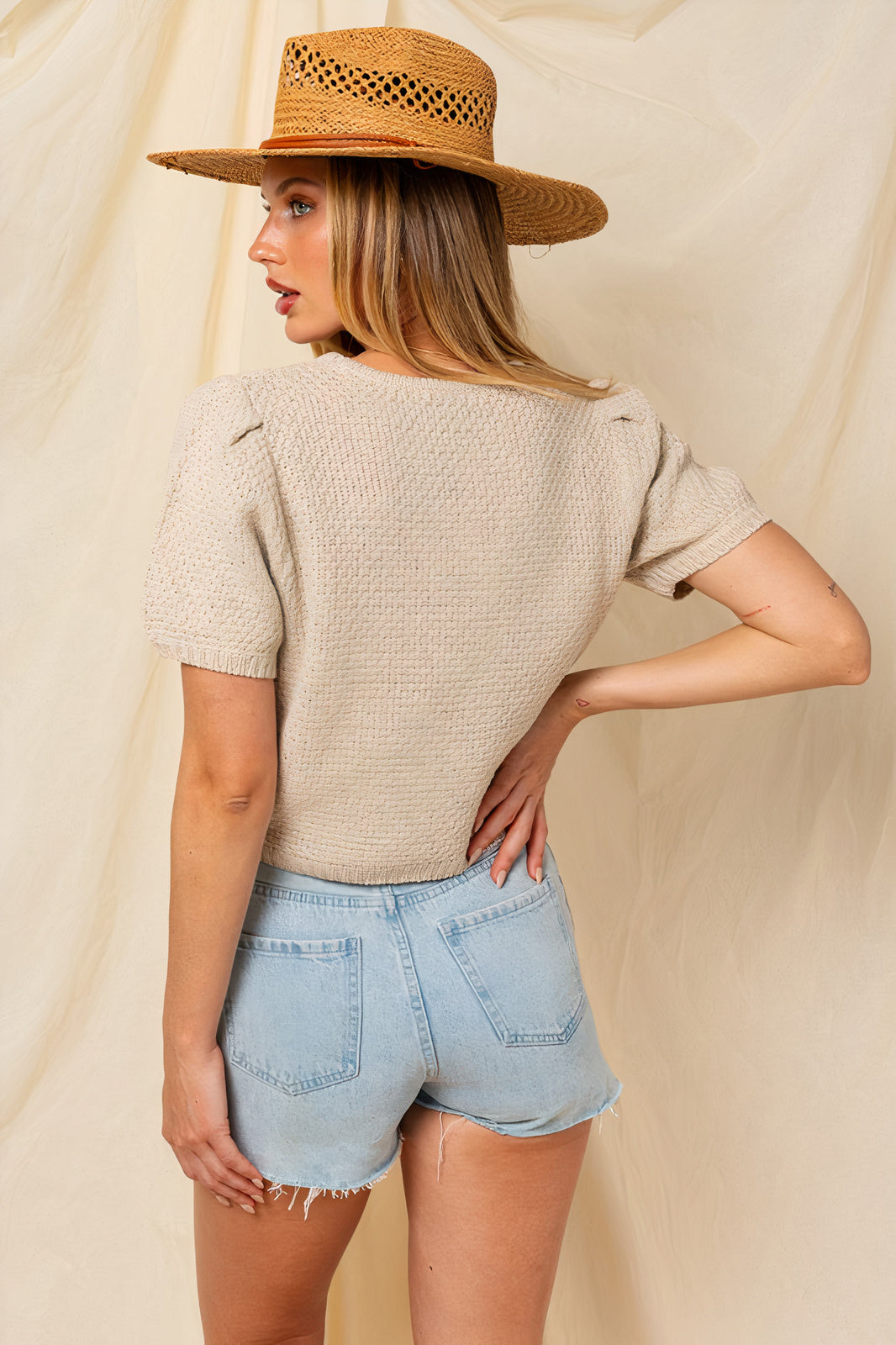 Puff Sleeve Texture Sweater Top