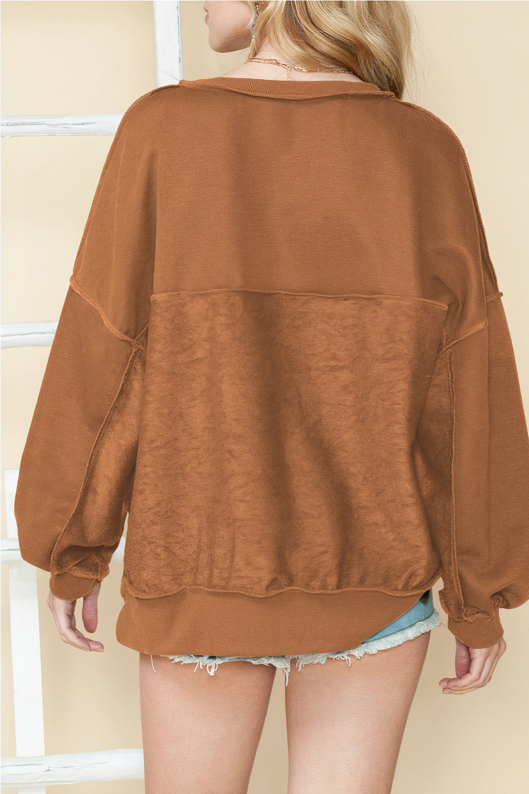 Cotton Slouchy Drop Shoulder Henley Sweatshirt
