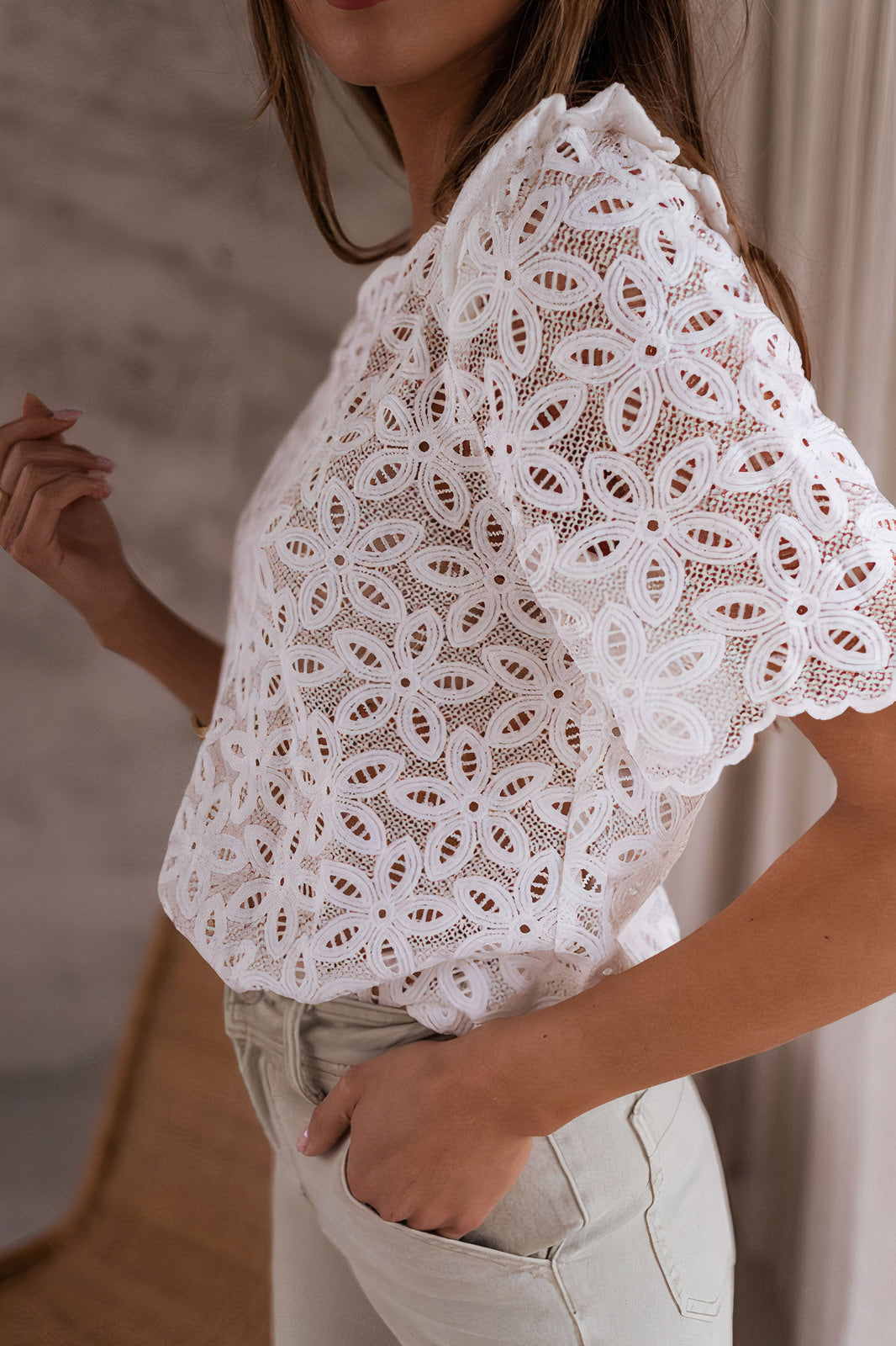 Crocheted Lace Embroidered Hallowed Blouse